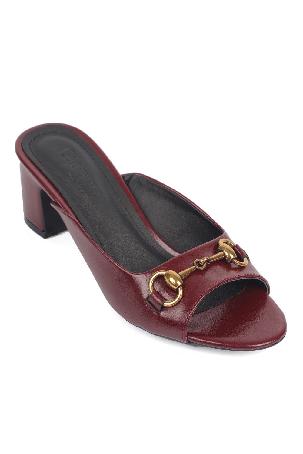 Capone Melloney Mid Heel Metal Buckle Single Band Women Burgundy Sandal