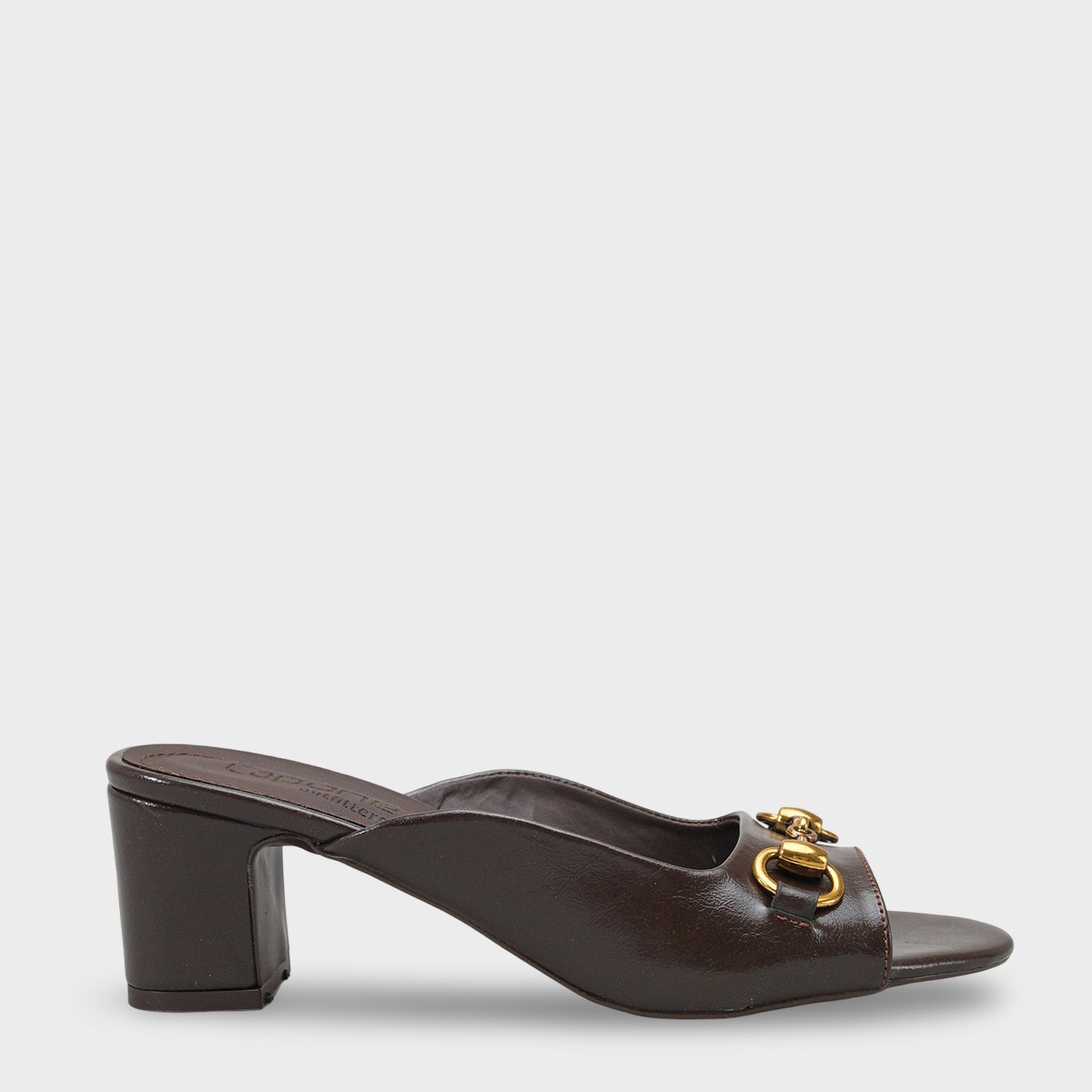 Capone Melloney Mid Heel Metal Buckle Single Band Women Brown Sandal