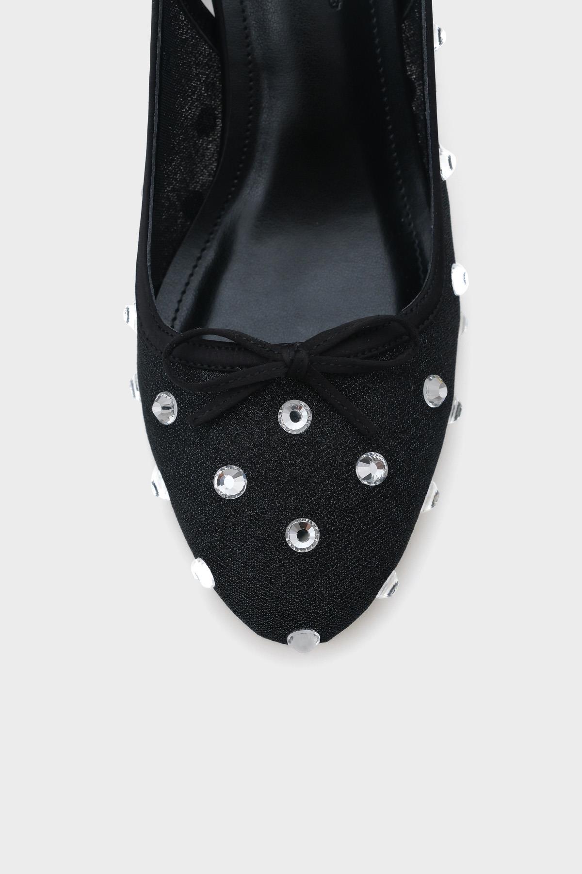 Capone Mesh Crystal Embellished Round Toe Back Strap Women Black Shoes