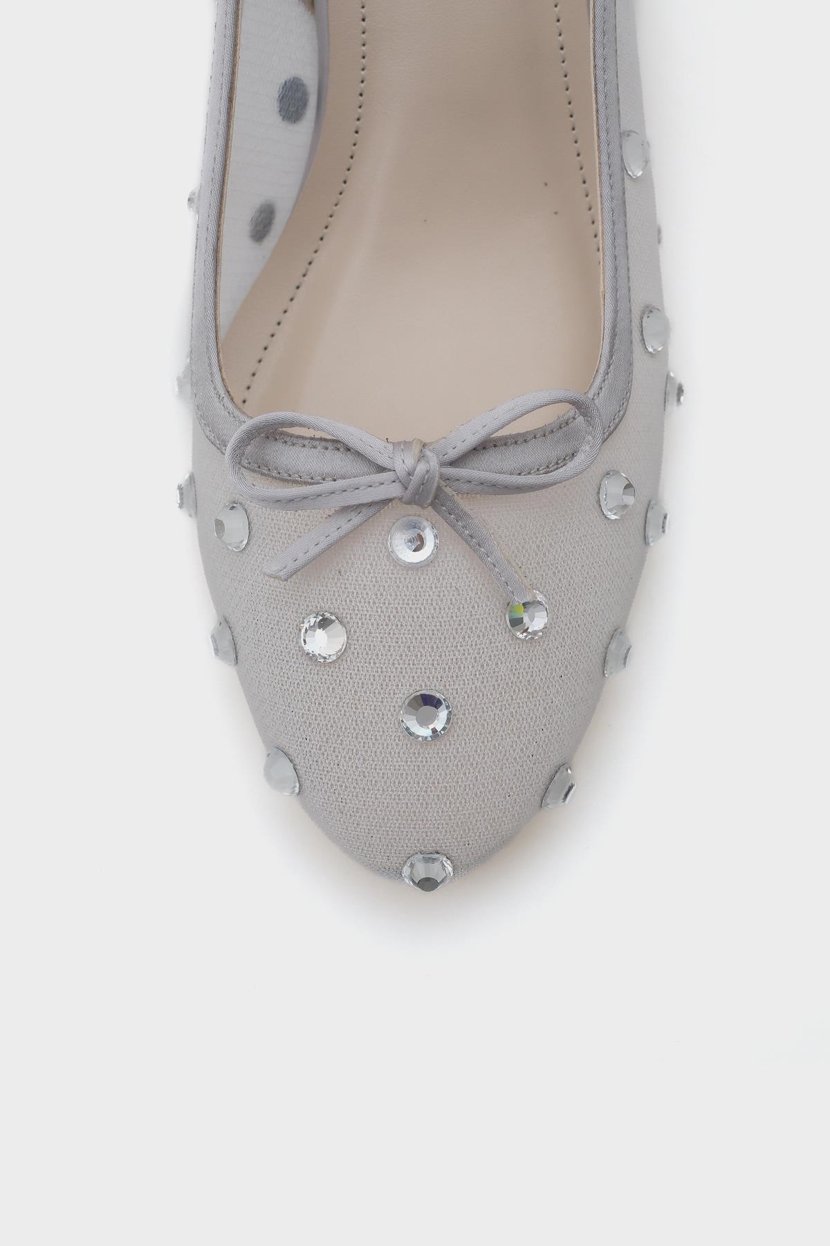 Capone Mesh Crystal Embellished Round Toe Back Strap Women Silver Shoes