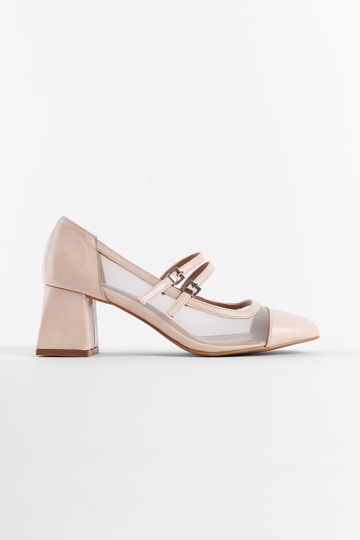 Capone Mesh Strapped Mid Heel Women Beige Shoes