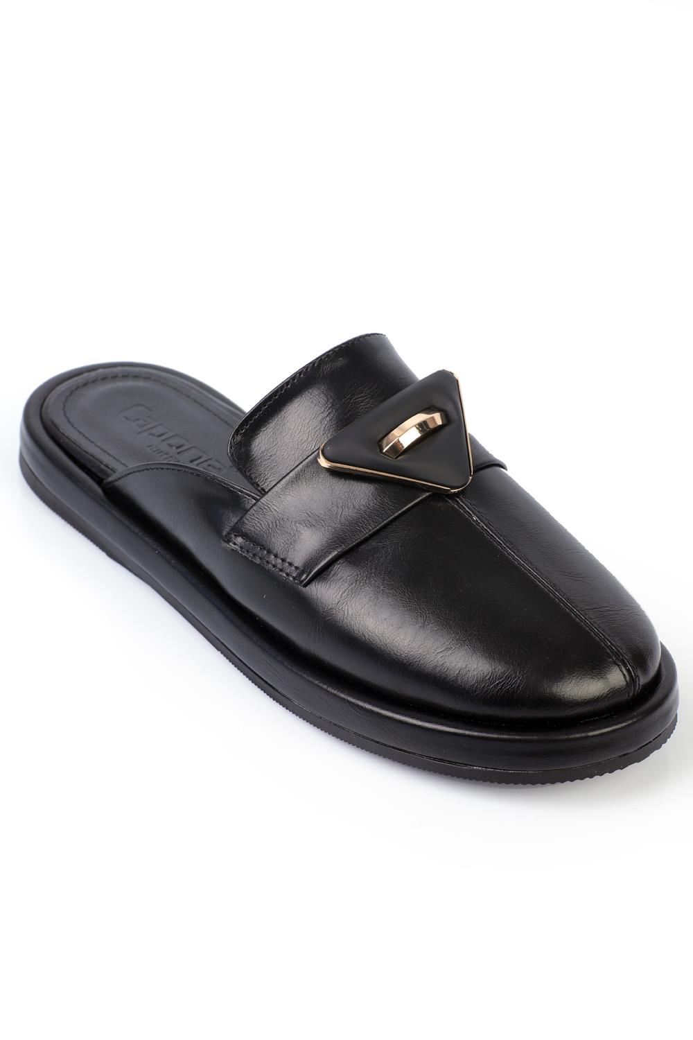 Capone Metal Accessorized Closed-Toe Women Black Sandals