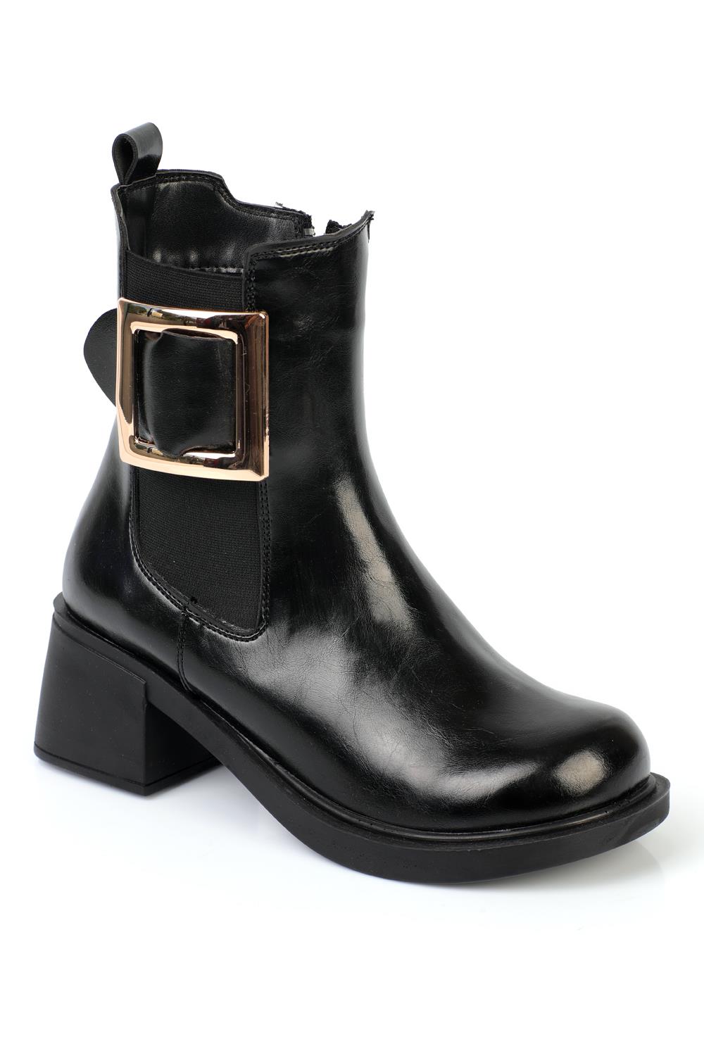 Capone Metal Buckled Women Black Ankle Boots