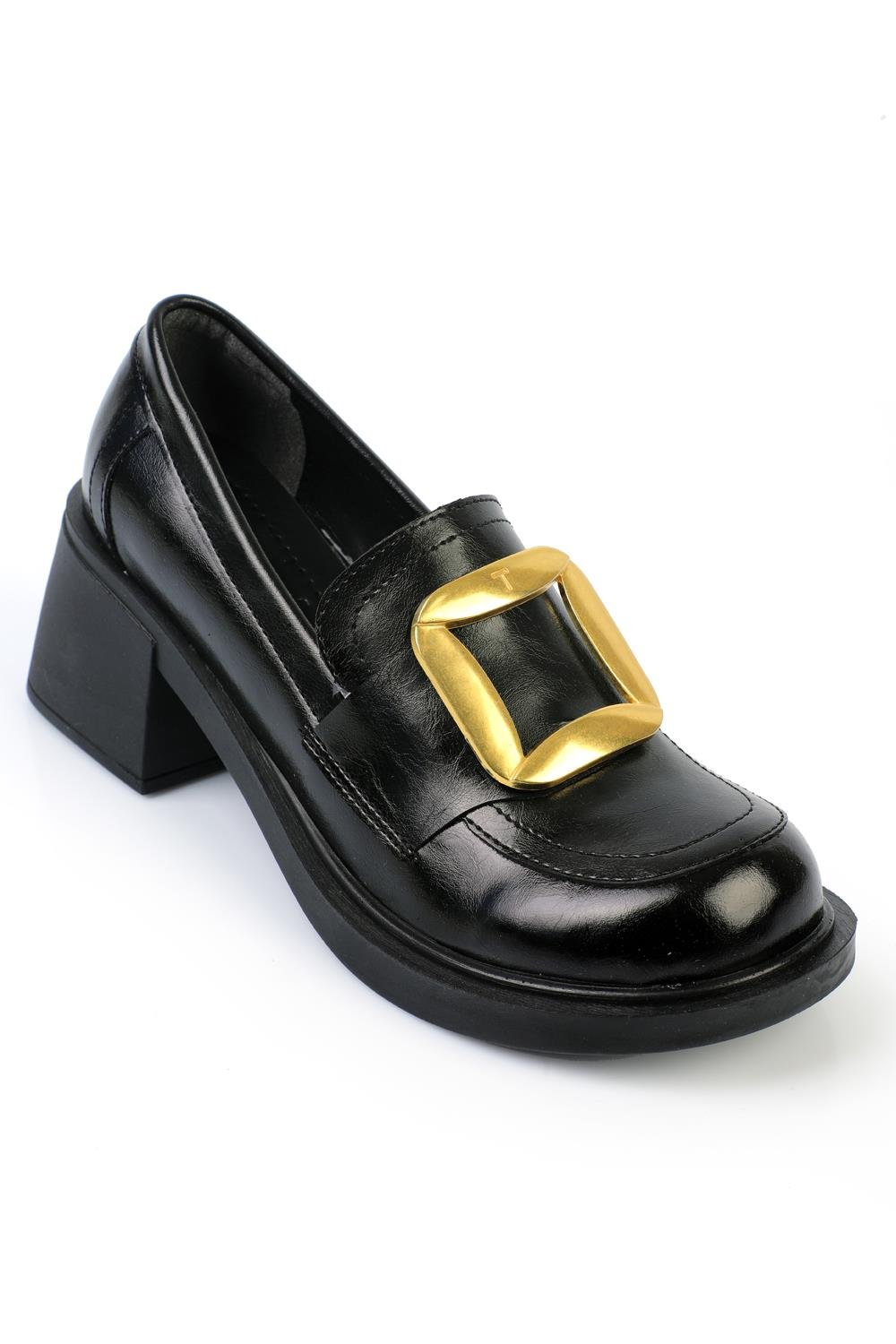 Capone Metal Buckled Women Black Loafers