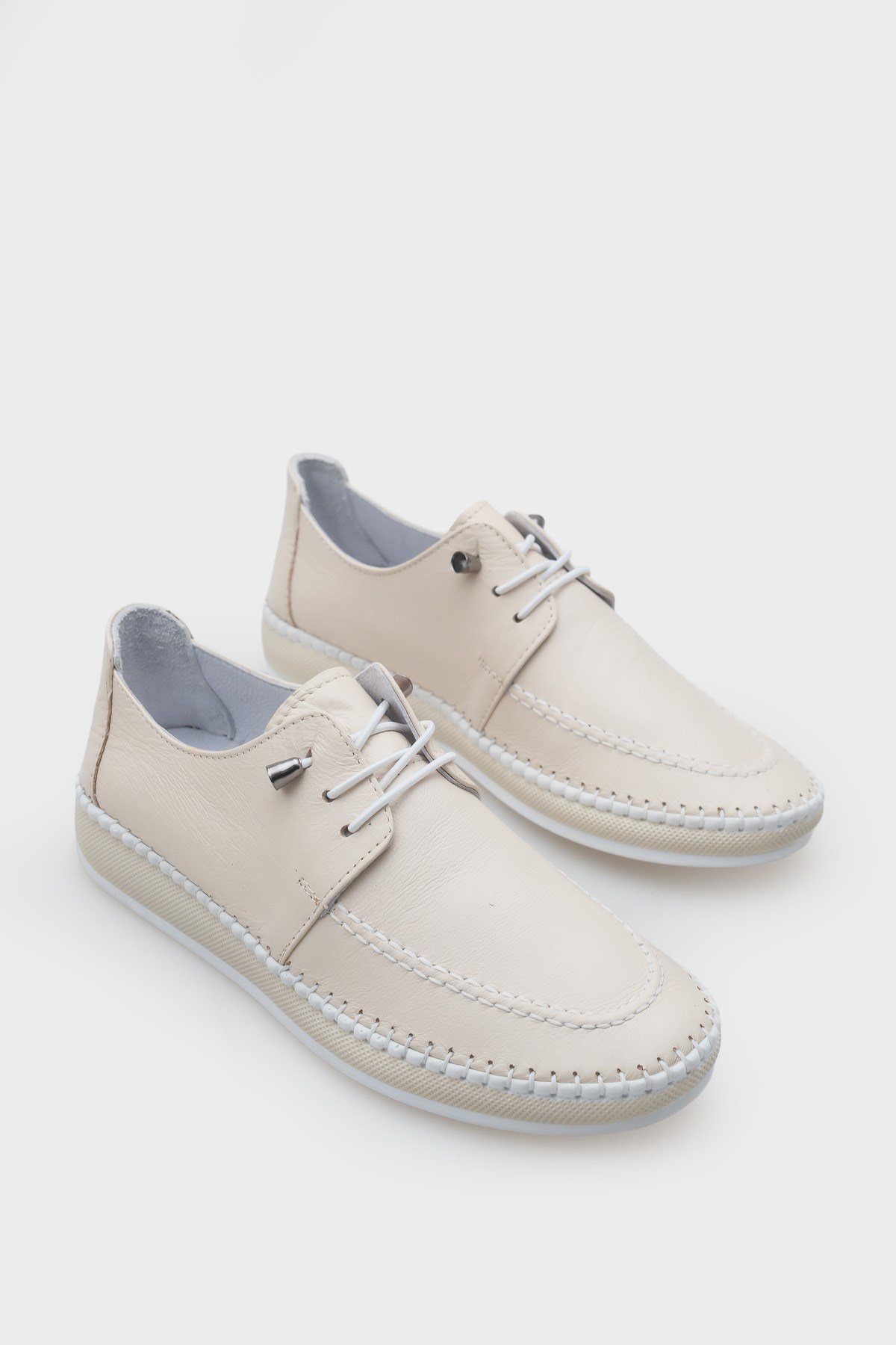 Capone Michele Genuine Leather Soft Comfort Sole Women Beige Ballet Flat