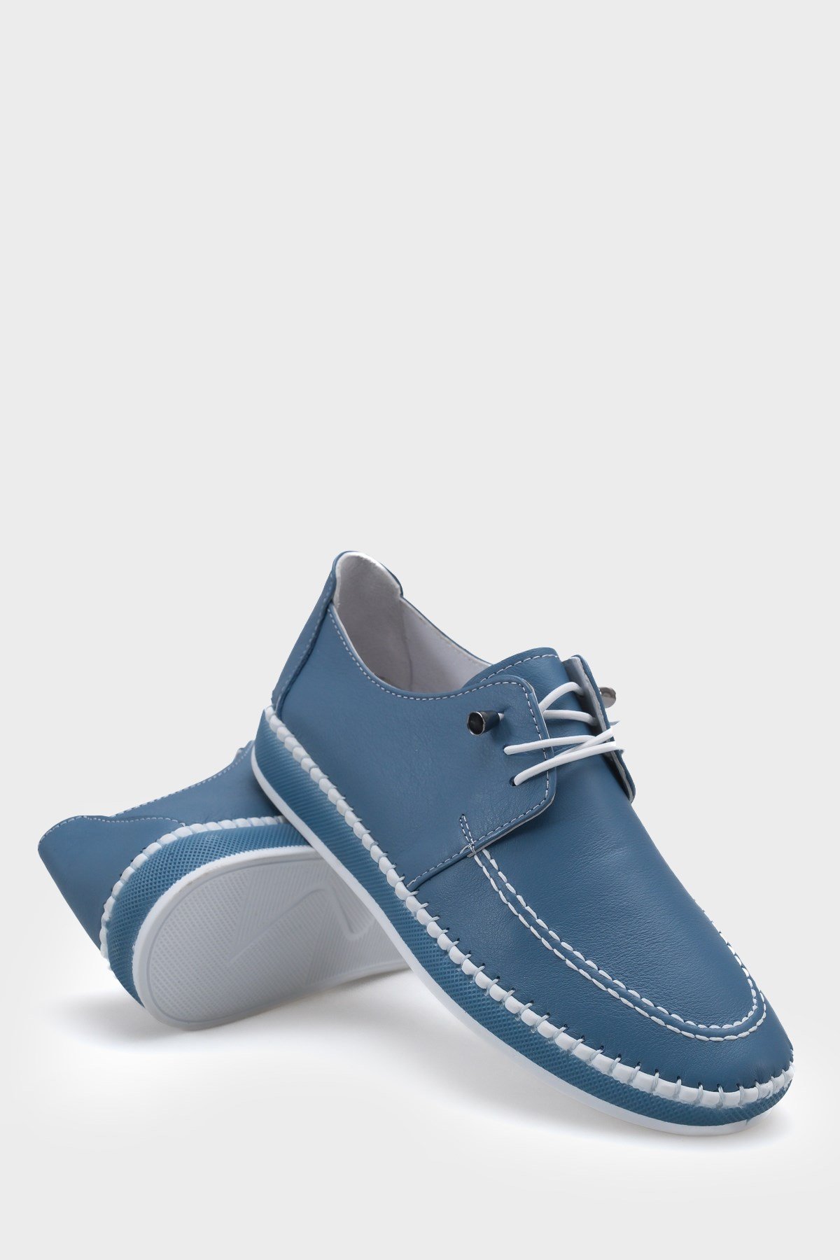 Capone Michele Genuine Leather Soft Comfort Sole Women Denim Blue Ballet Flat