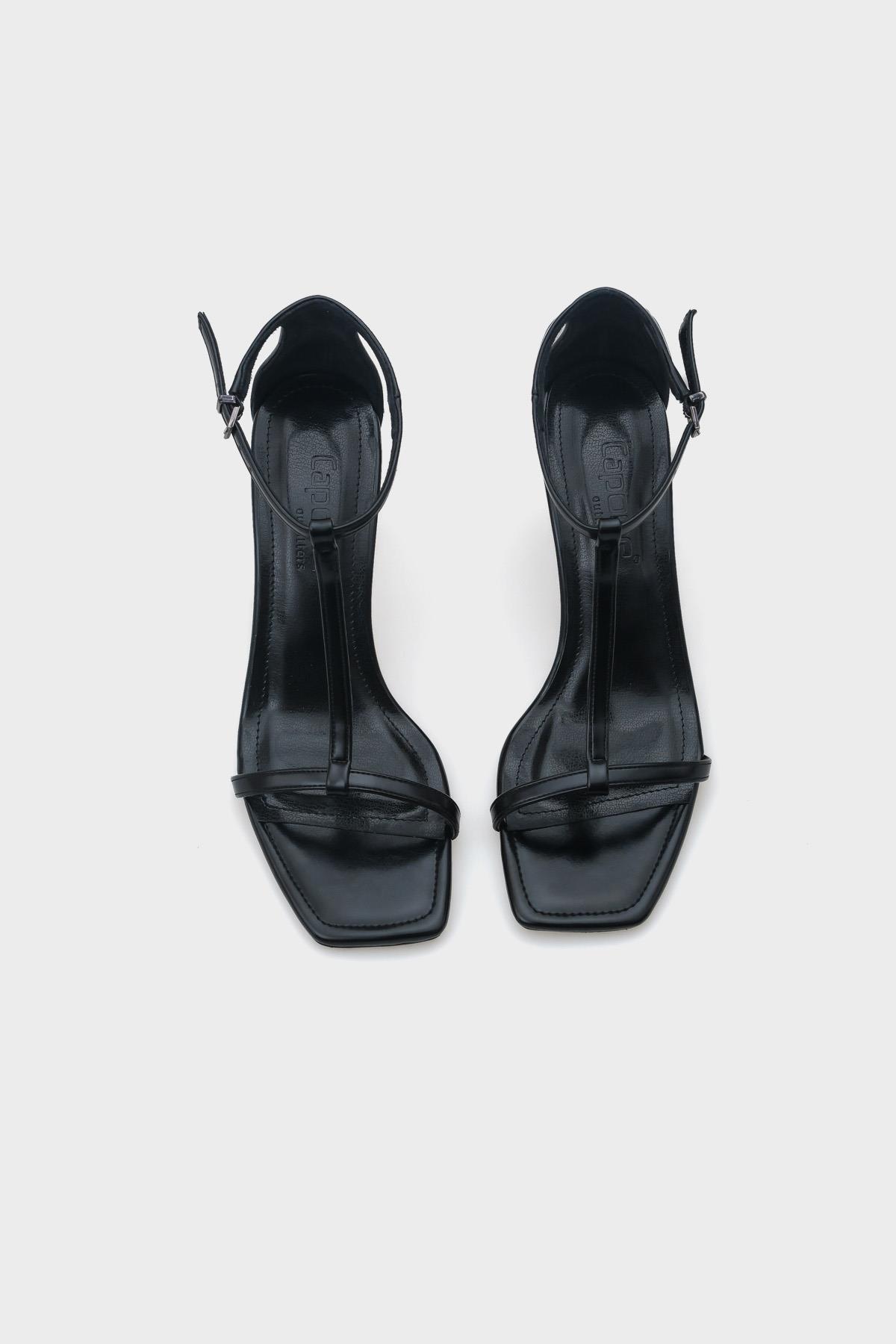 Capone Mid Heel Ankle Strap Women Black Sandals