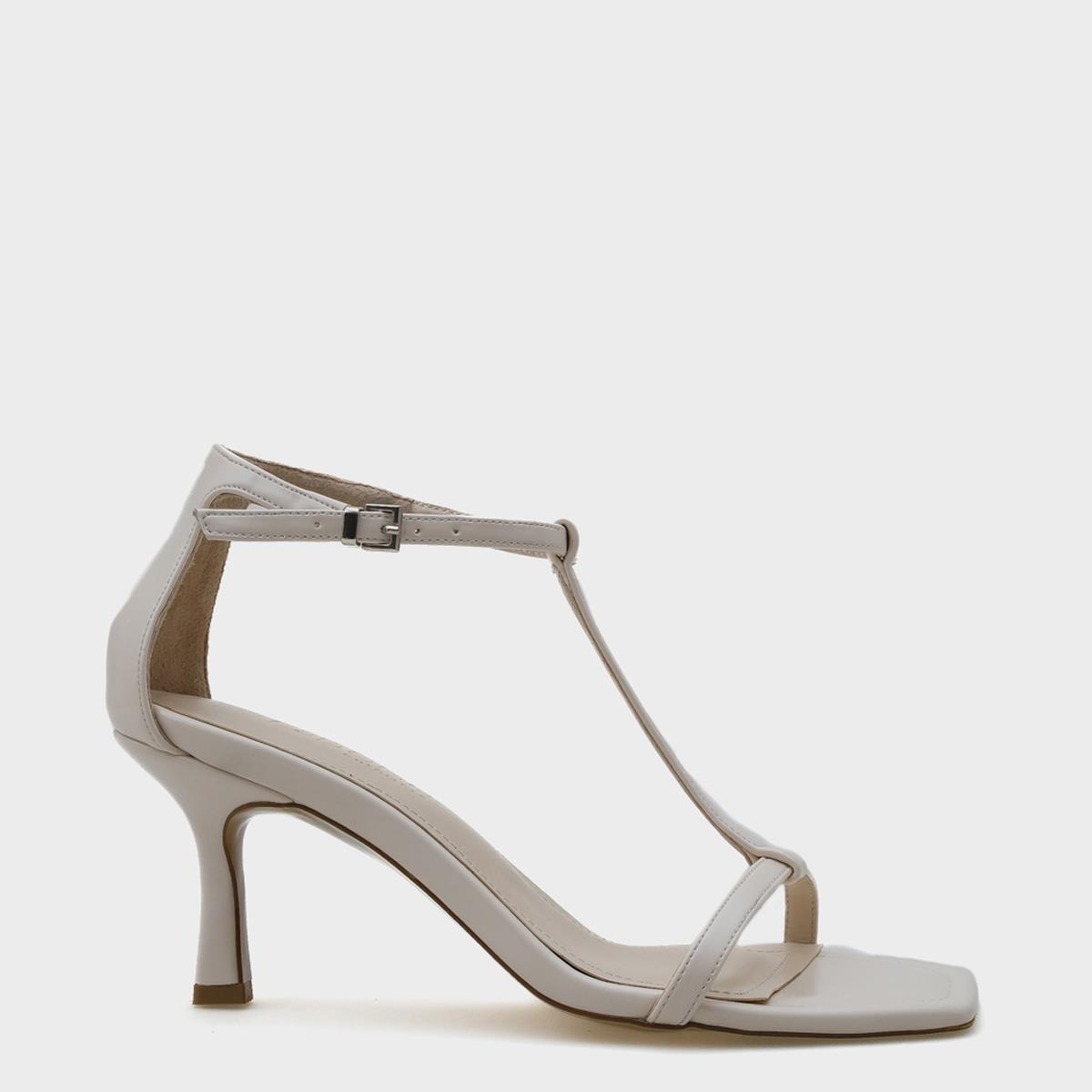 Capone Mid Heel Ankle Strap Women Ecru Sandals