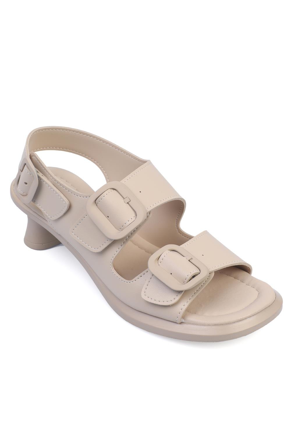 Capone Mid Heel Double Buckle Women Beige Sandals