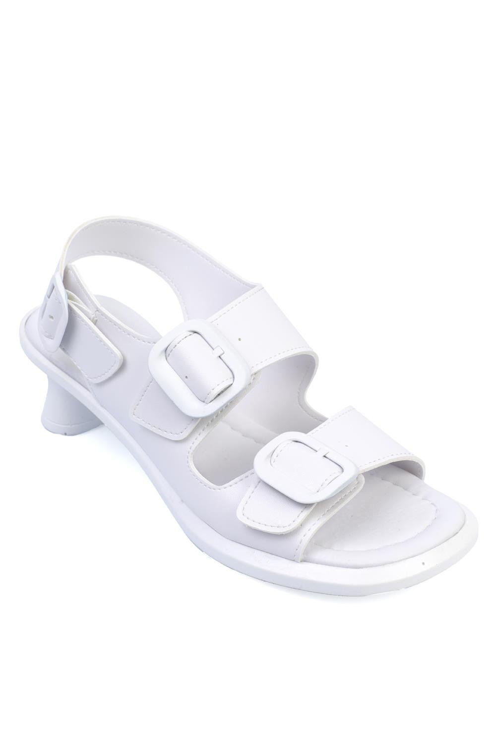 Capone Mid Heel Double Buckle Women White Sandals