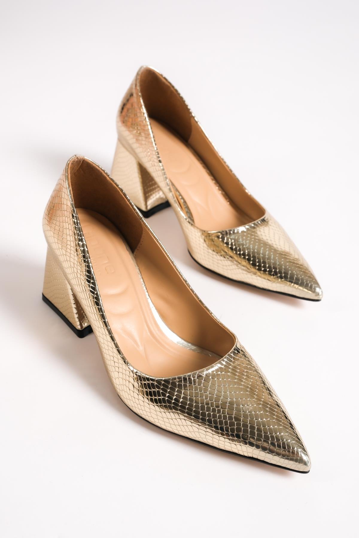Capone Mid Heel Soft Padded Insole Women Gold Shoes
