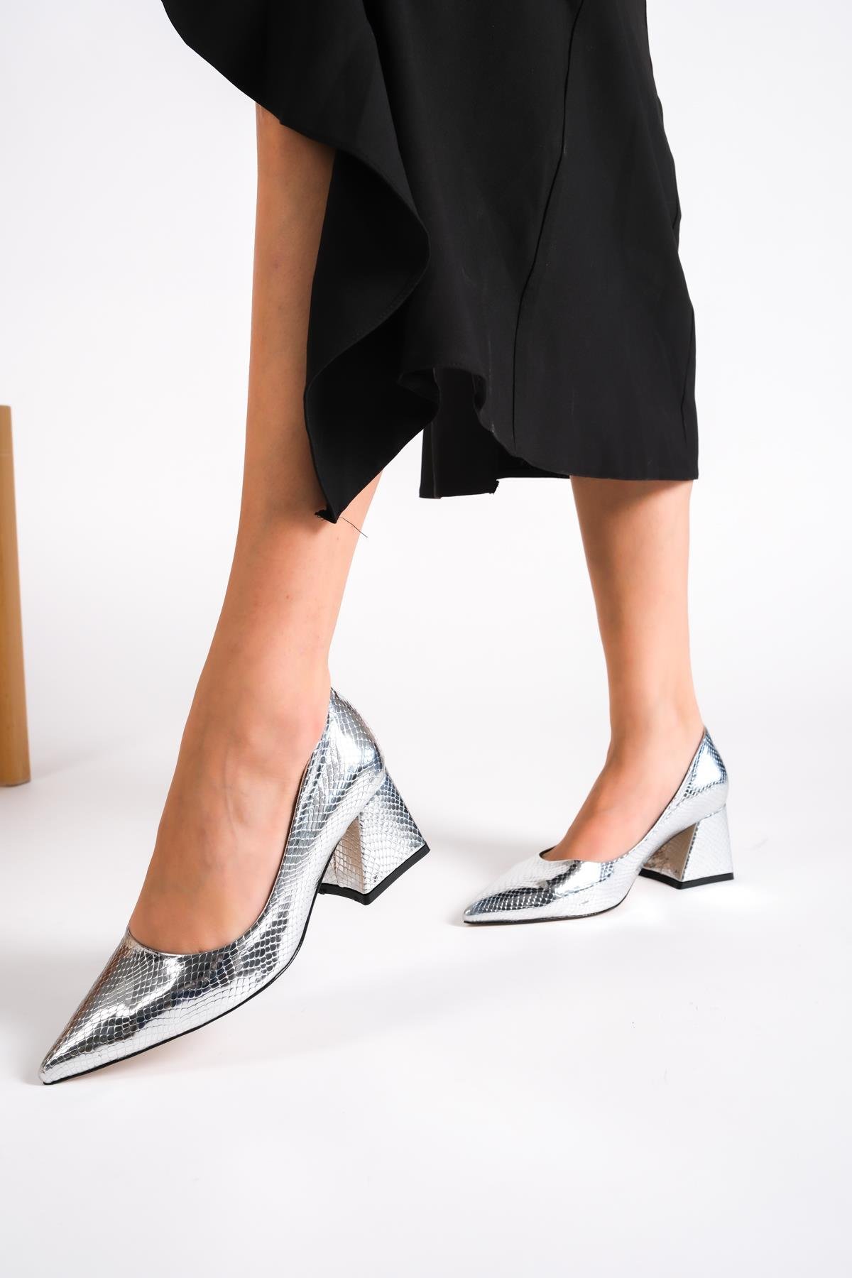 Capone Mid Heel Soft Padded Insole Women Silver Shoes