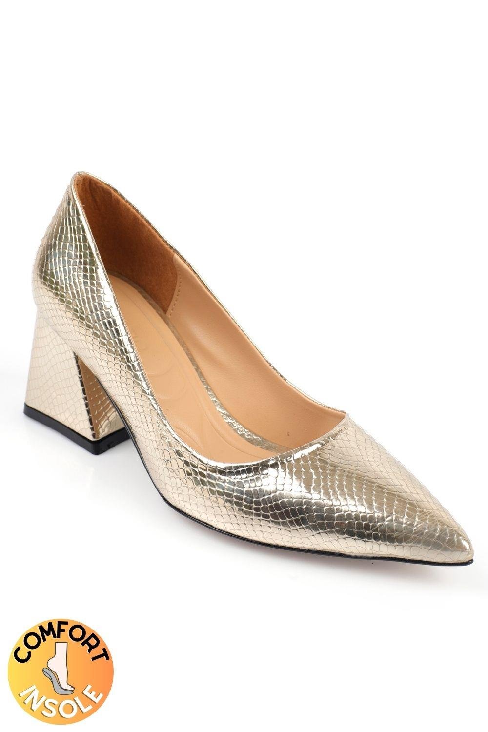 Capone Mid Heel Soft Padded Insole Women Gold Shoes