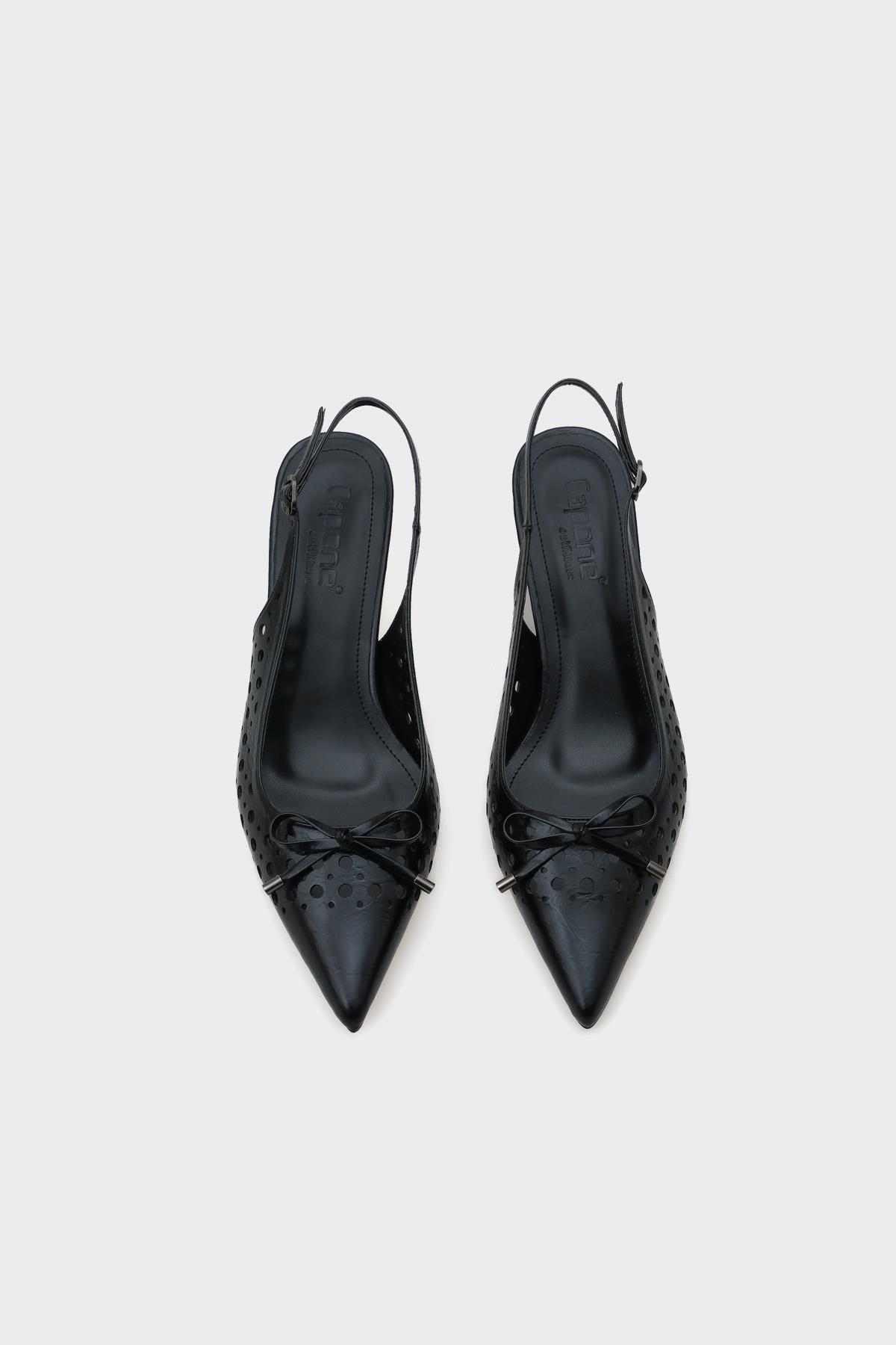 Capone Mid Heel Studded Pointed Toe Open Back Metallic Women Black Shoes