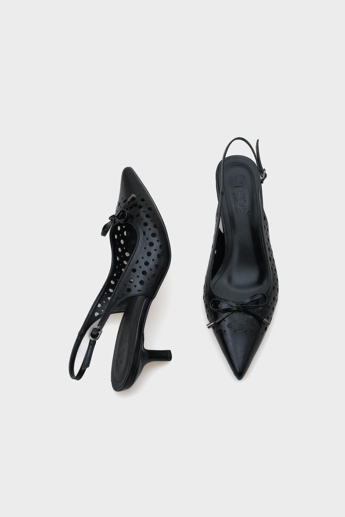 Capone Mid Heel Studded Pointed Toe Open Back Metallic Women Black Shoes