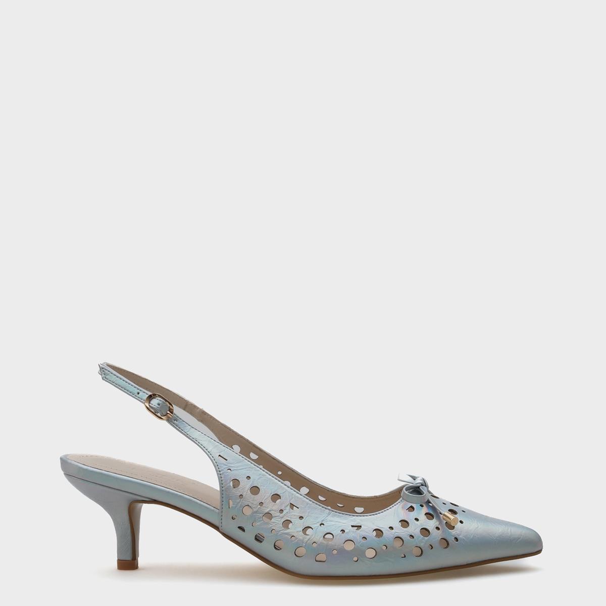 Capone Mid Heel Studded Pointed Toe Open Back Metallic Women Silver Shoes