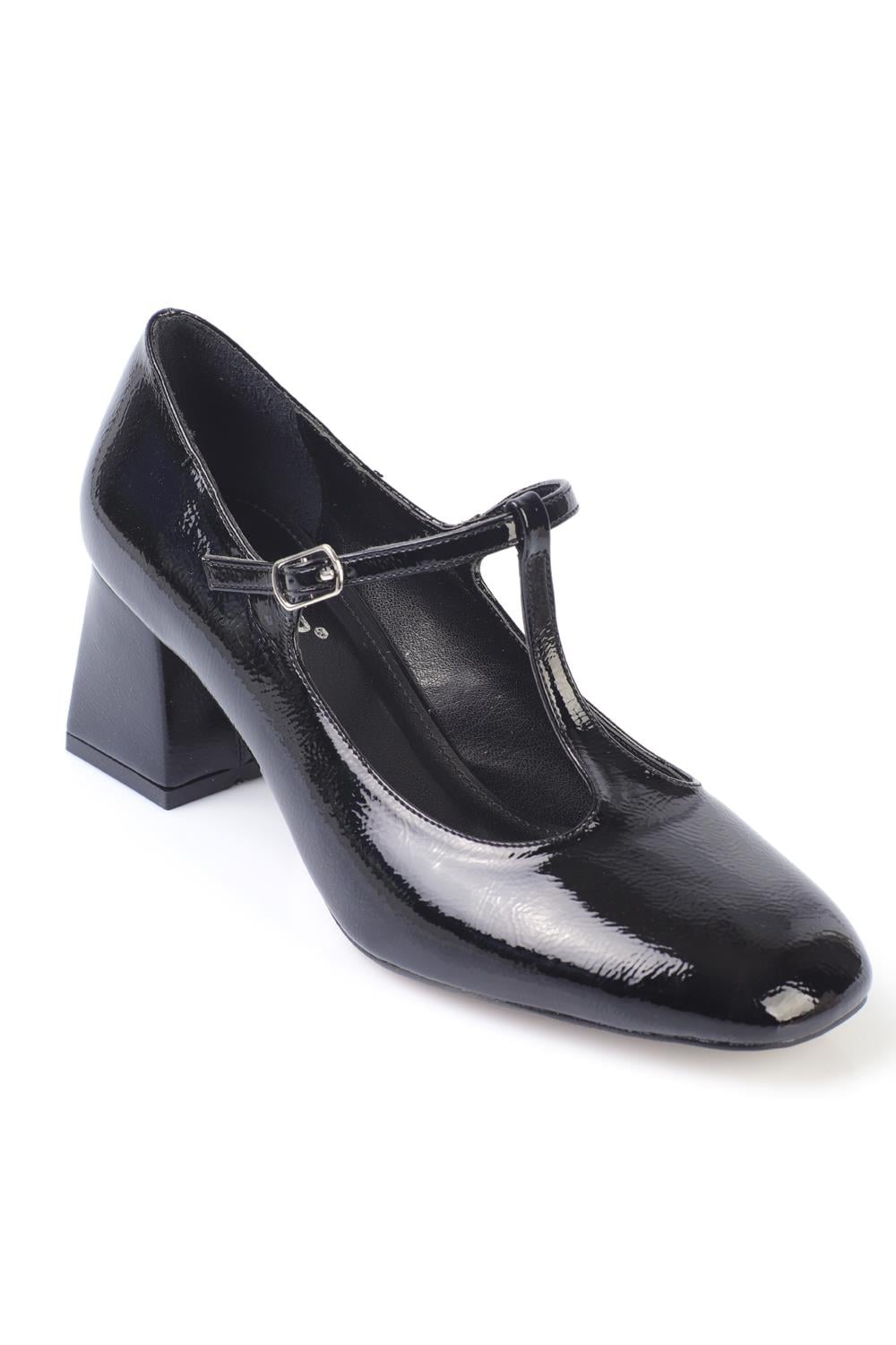 Capone Mid-Heeled Strap Mary Jane Women Black Shoes