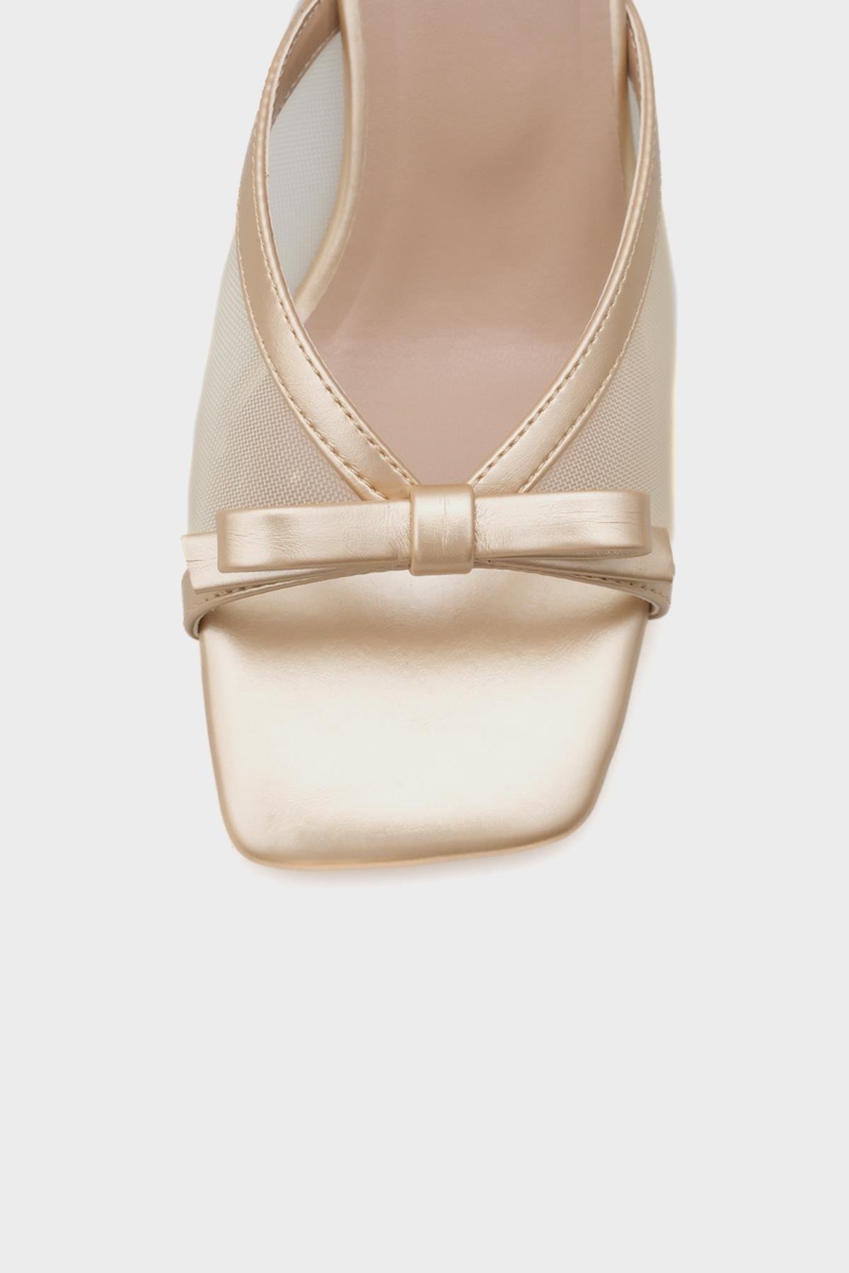 Capone Midge Mid Heel Mesh Bow Women Gold Sandals