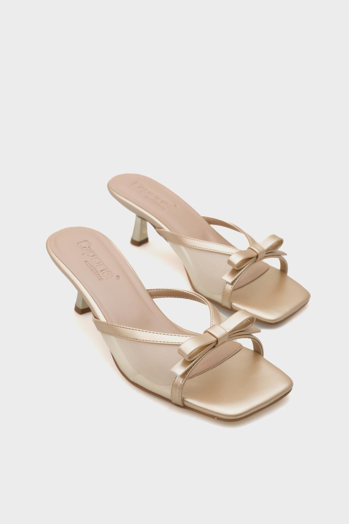 Capone Midge Mid Heel Mesh Bow Women Gold Sandals