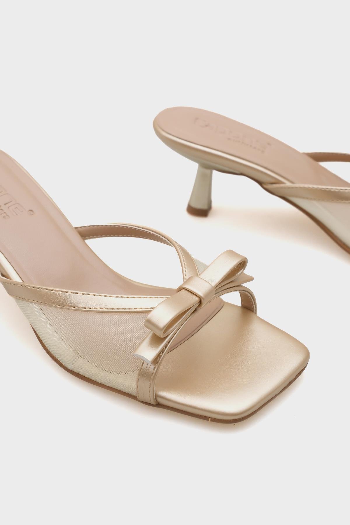 Capone Midge Mid Heel Mesh Bow Women Gold Sandals