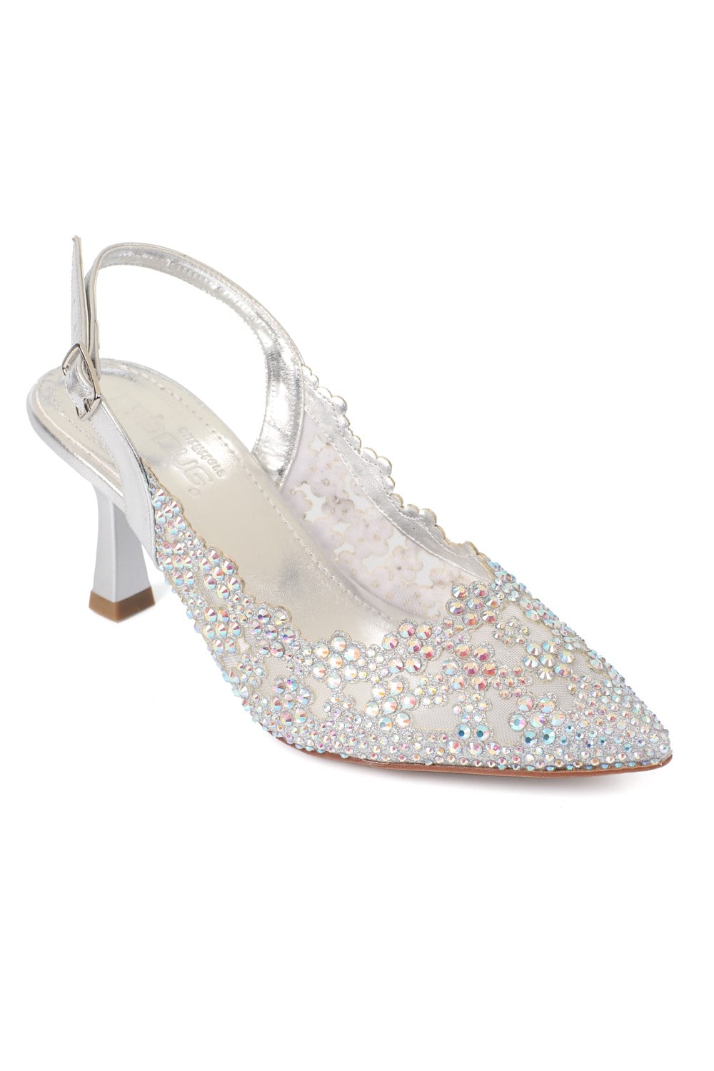 Capone Mirella Pointed Toe Fully Crystal Embellished Women Metallic Silver Wedding Shoe
