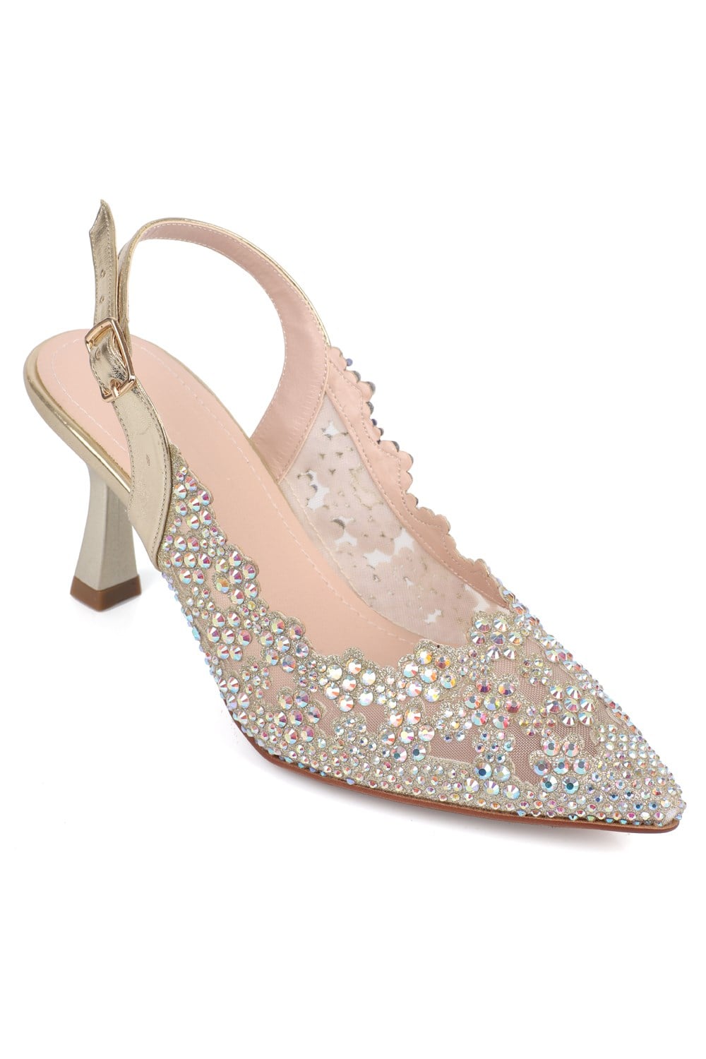 Capone Mirella Pointed Toe Fully Crystal Embellished Women Metallic Gold Wedding Shoe