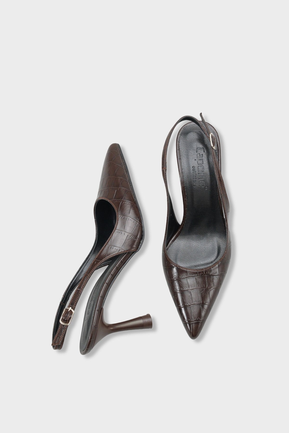 Capone Moina Pointed Toe Mid Heel Slingback Women Brown Shoe