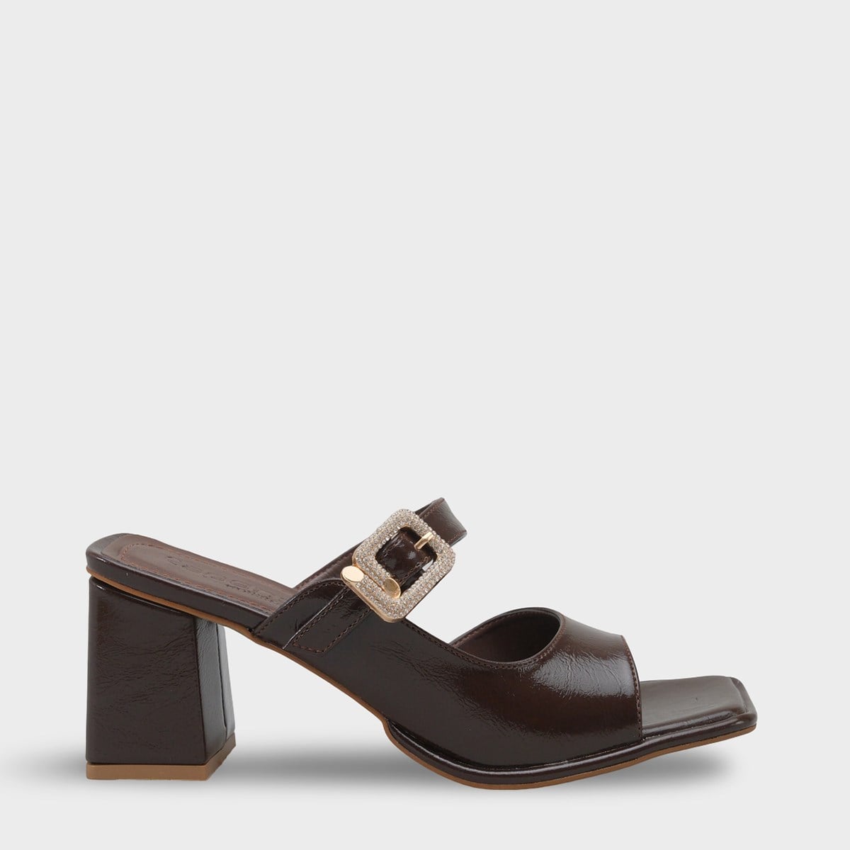 Capone Monika Blunt Toe Medium Heel Crystal Embellished Buckled Women Brown Sandals