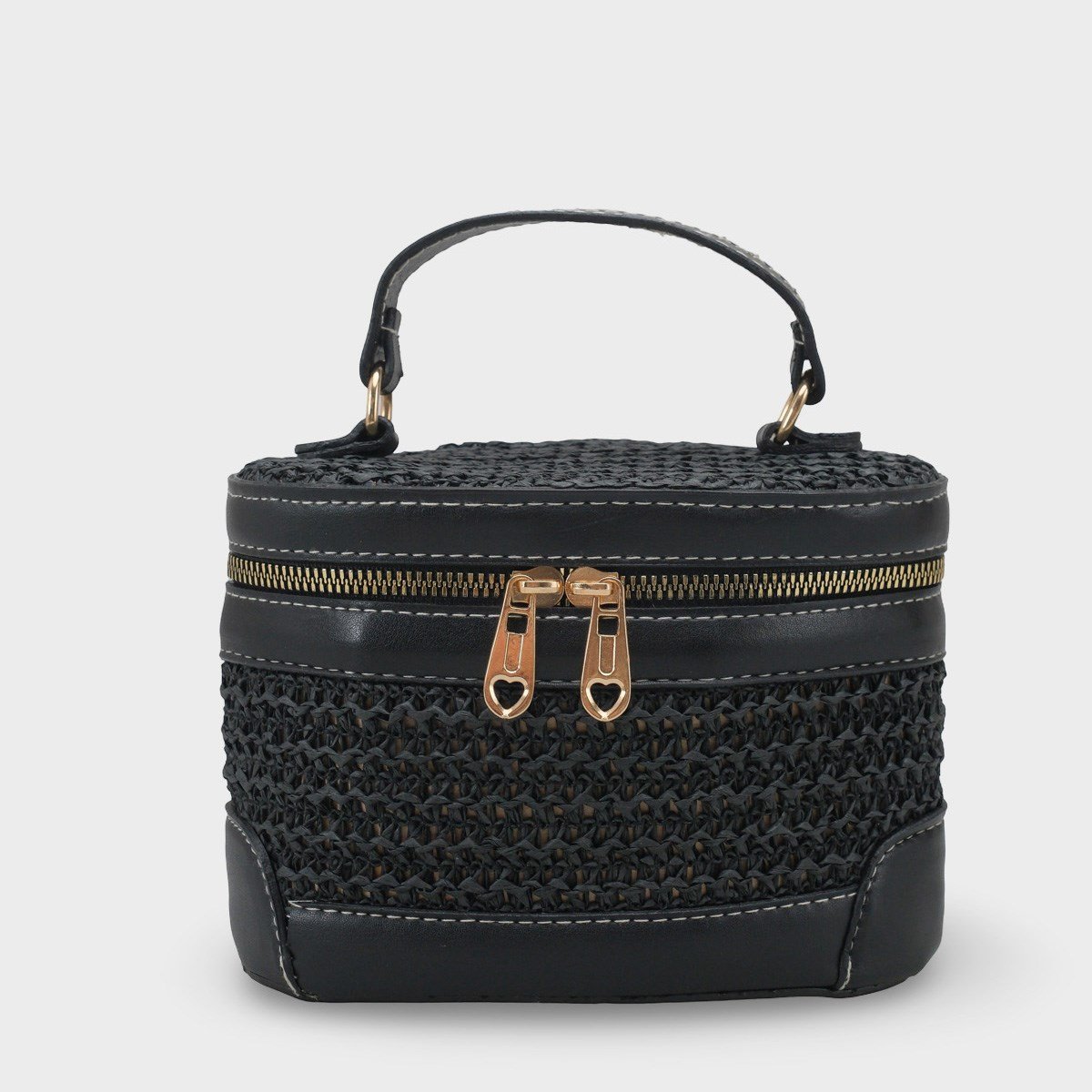 Capone Monte Carlo Raffia Look Box Shape Chain Strap Women Black Bag