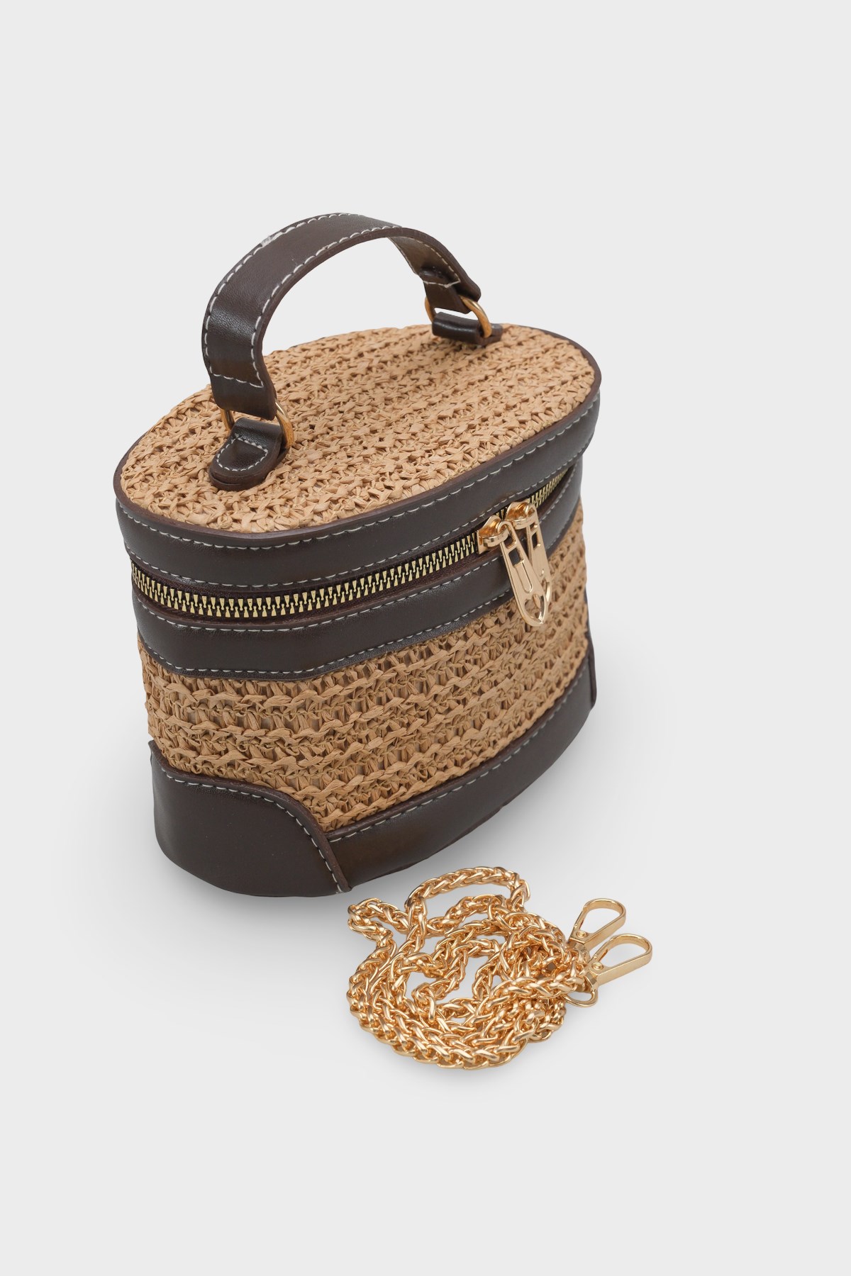 Capone Monte Carlo Raffia Look Box Shape Chain Strap Women Mink Bag