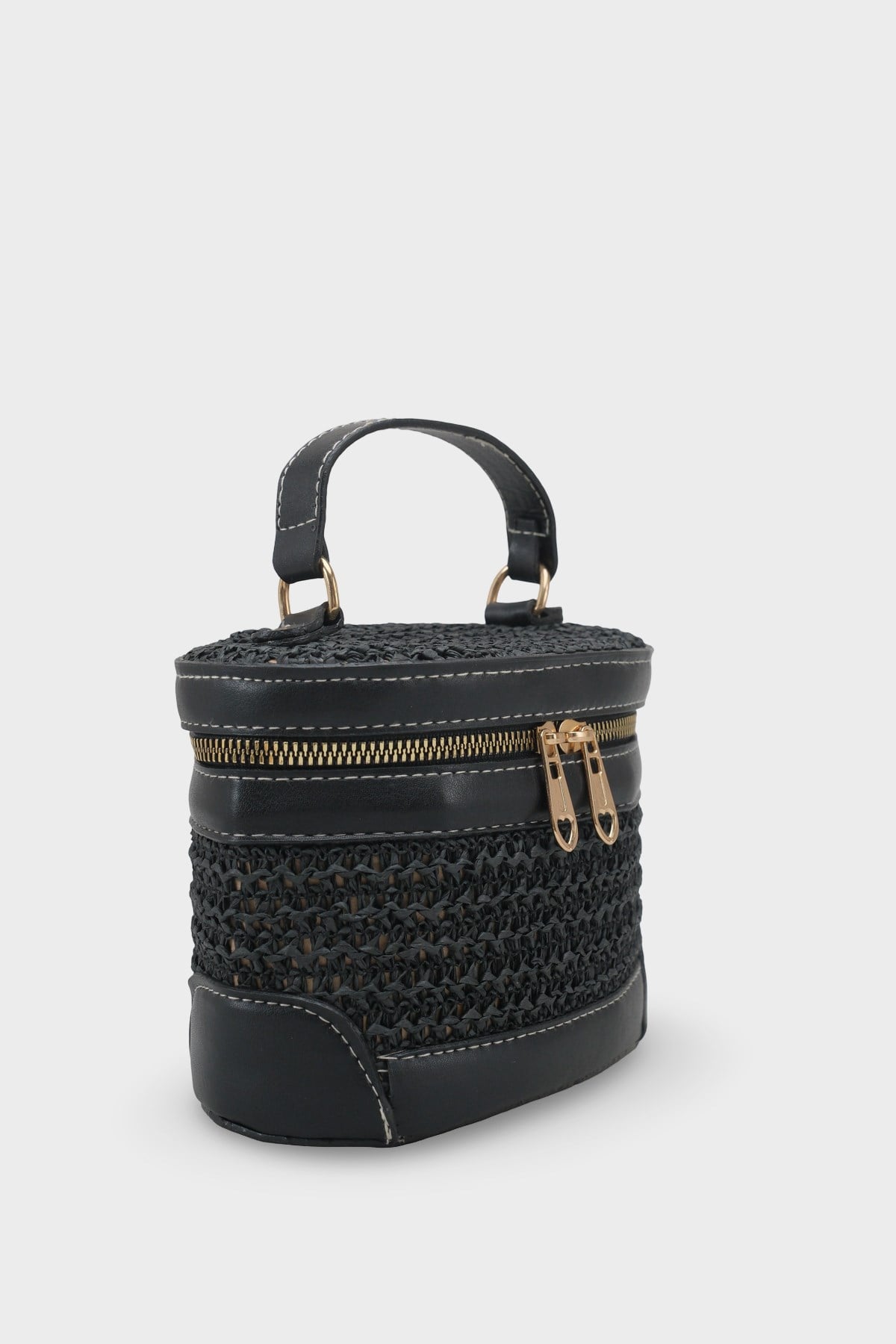 Capone Monte Carlo Raffia Look Box Shape Chain Strap Women Black Bag
