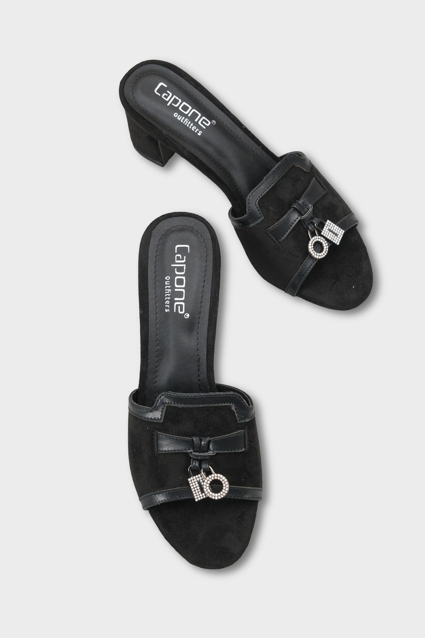 Capone Nady Mid Heel Crystal Embellished Accessory Single Band Women Sued Black Sandal