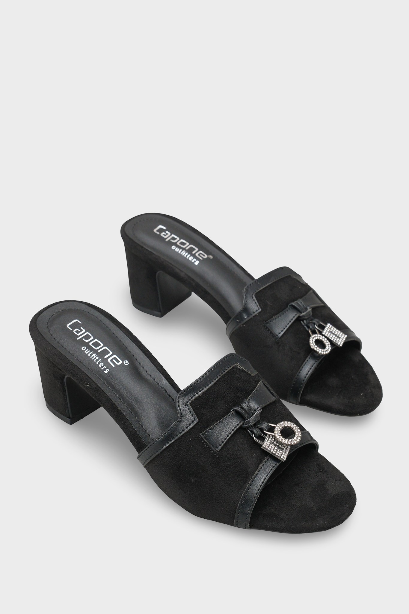 Capone Nady Mid Heel Crystal Embellished Accessory Single Band Women Sued Black Sandal
