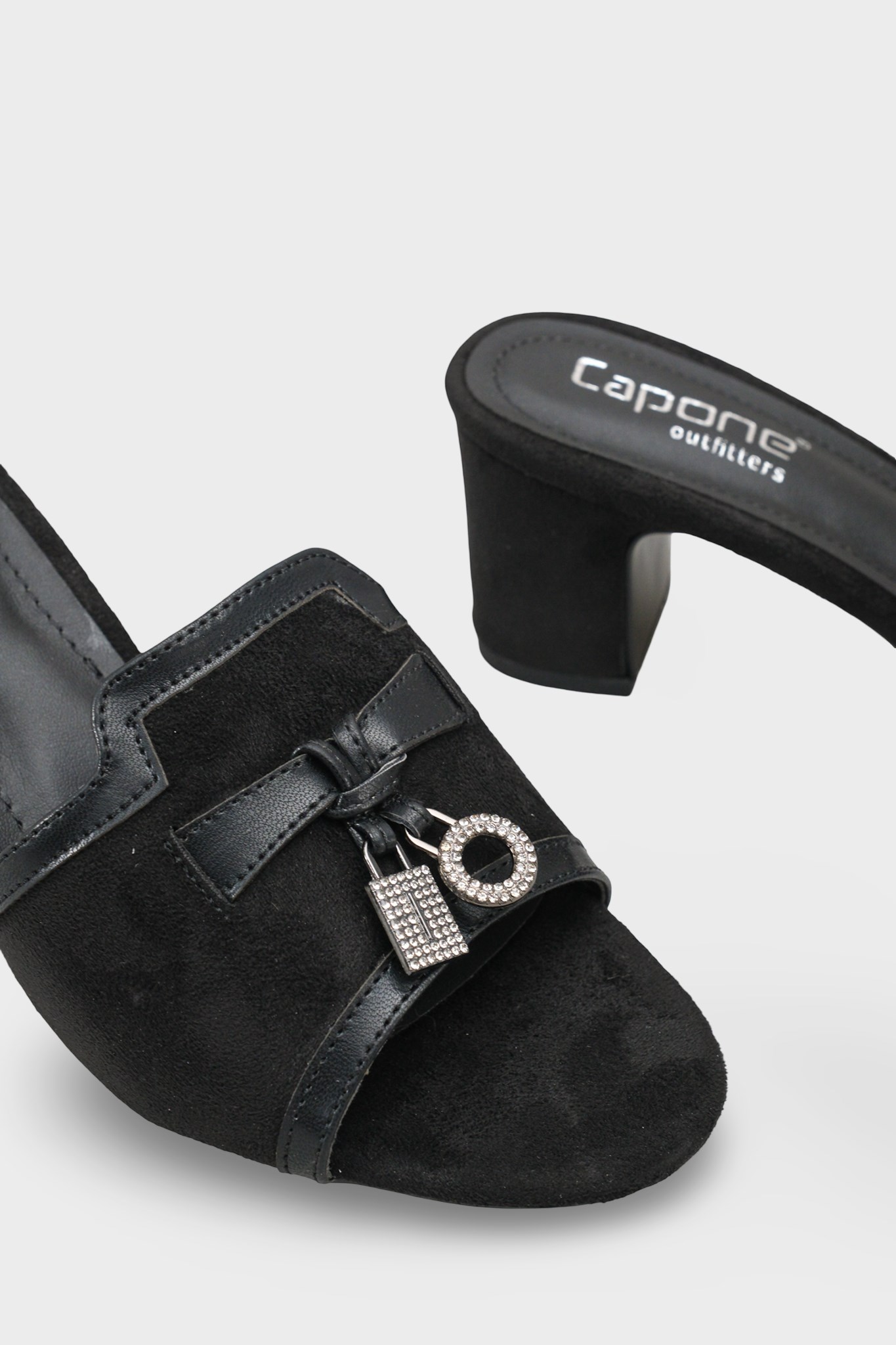 Capone Nady Mid Heel Crystal Embellished Accessory Single Band Women Sued Black Sandal