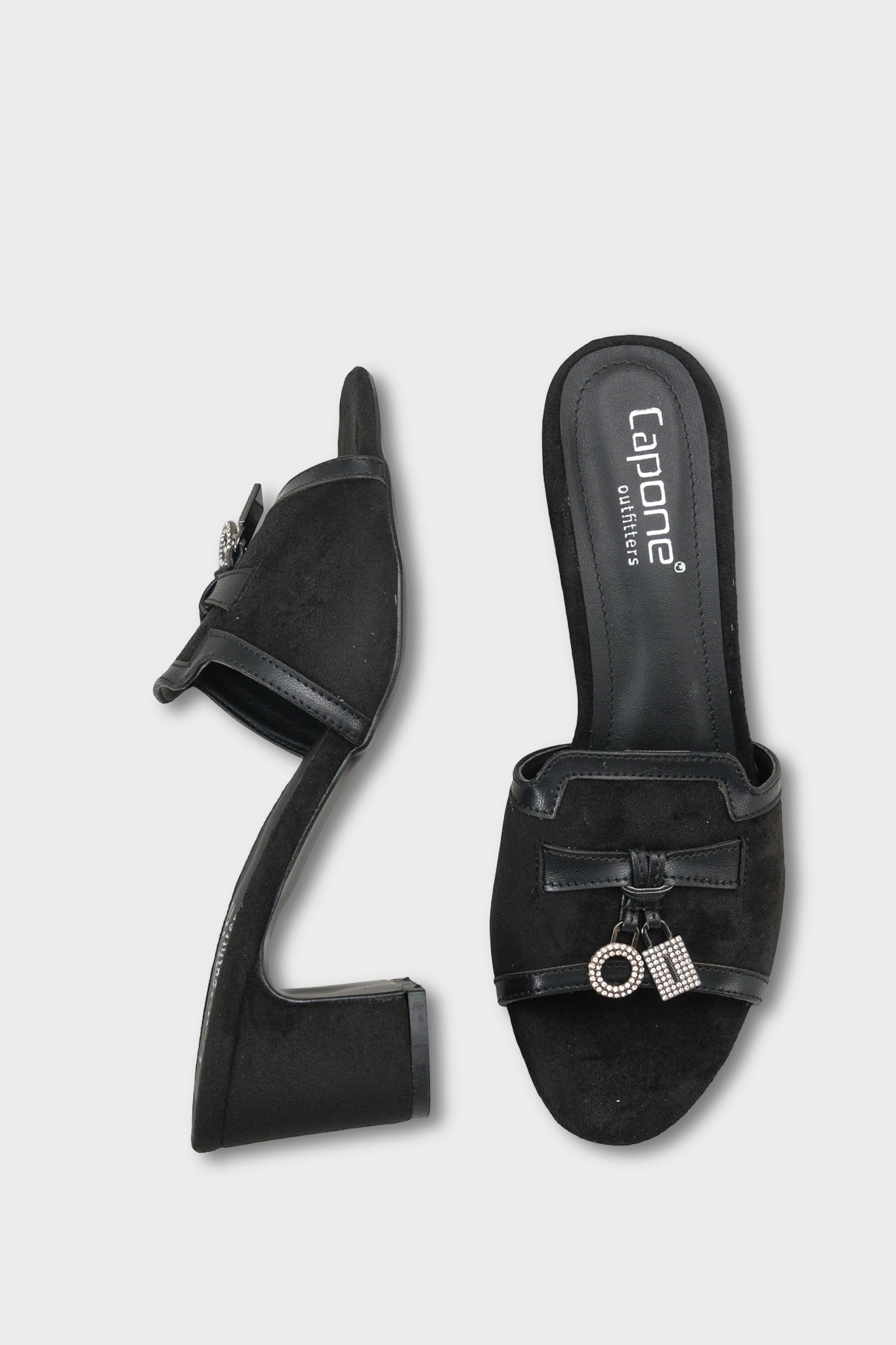 Capone Nady Mid Heel Crystal Embellished Accessory Single Band Women Sued Black Sandal