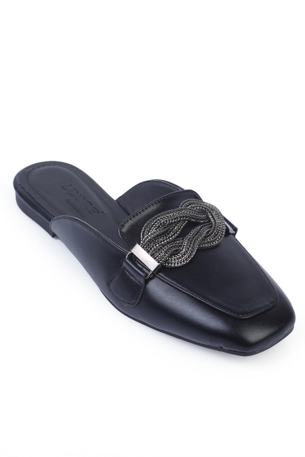 Capone Nadya Blunt Toe Crystal Square Knot Accessory Metallic Woman Mules
