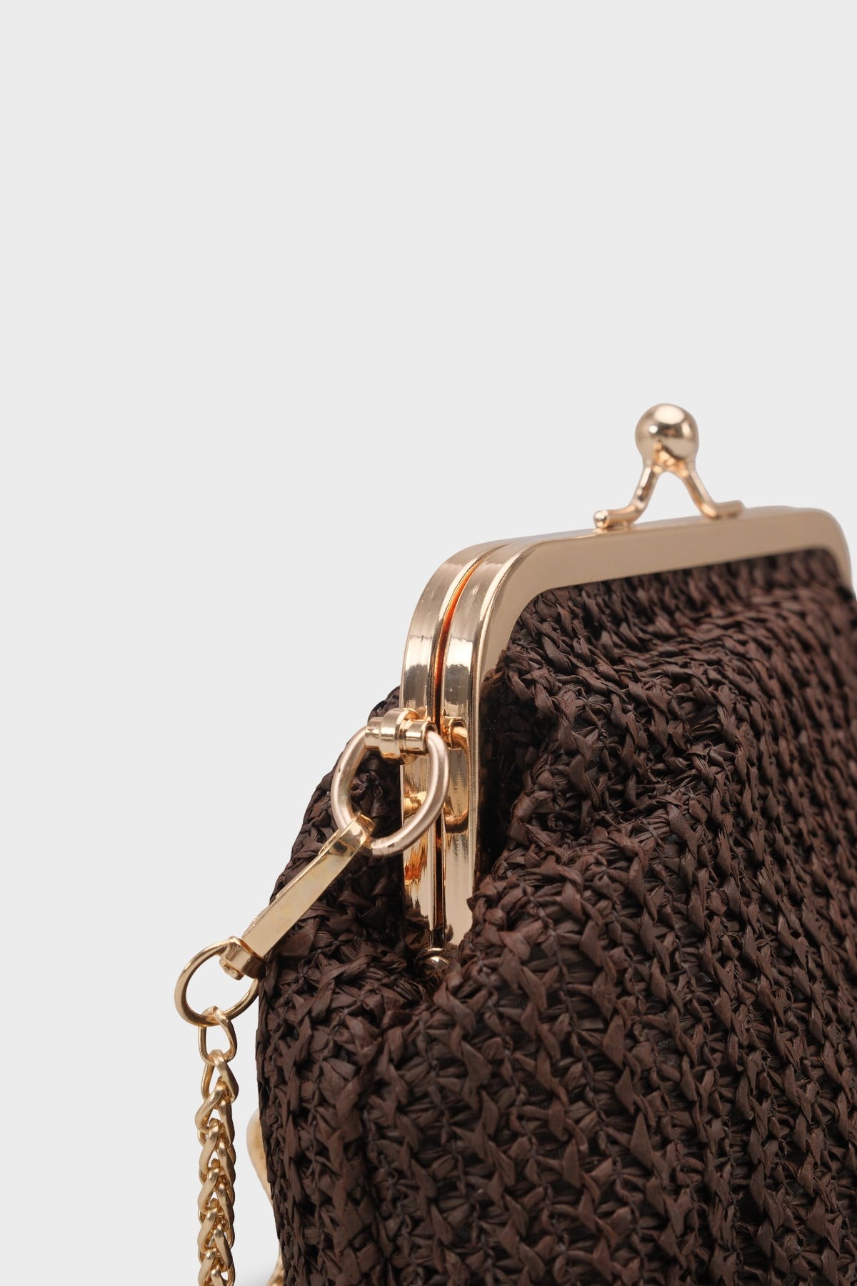 Capone Nice Raffia Look Snap Closure Chain Strap Women Brown Bag
