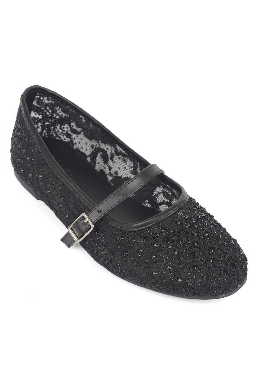Capone Norean Lace Mesh Embroidered Women Black Ballet Flat