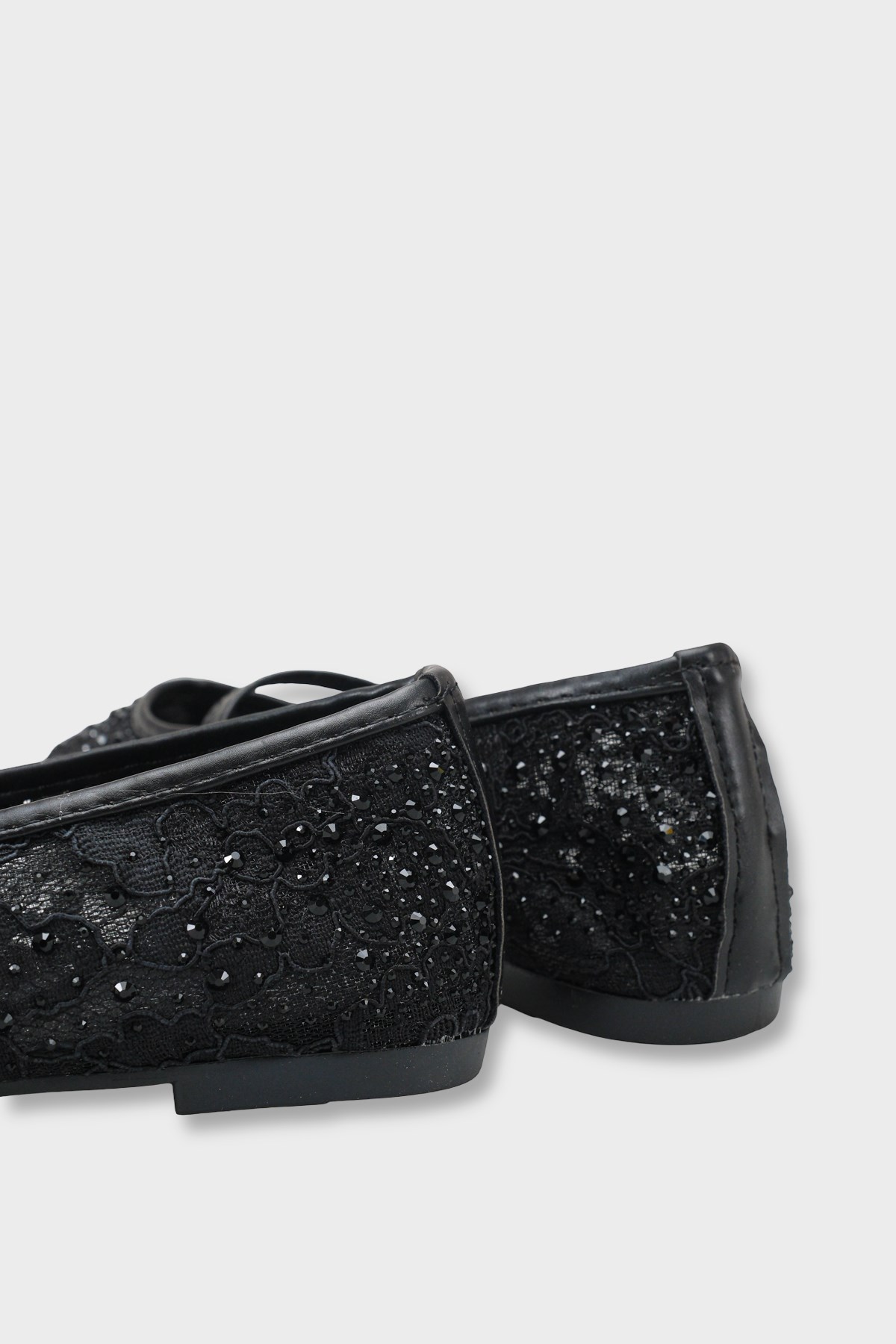 Capone Norean Lace Mesh Embroidered Women Black Ballet Flat