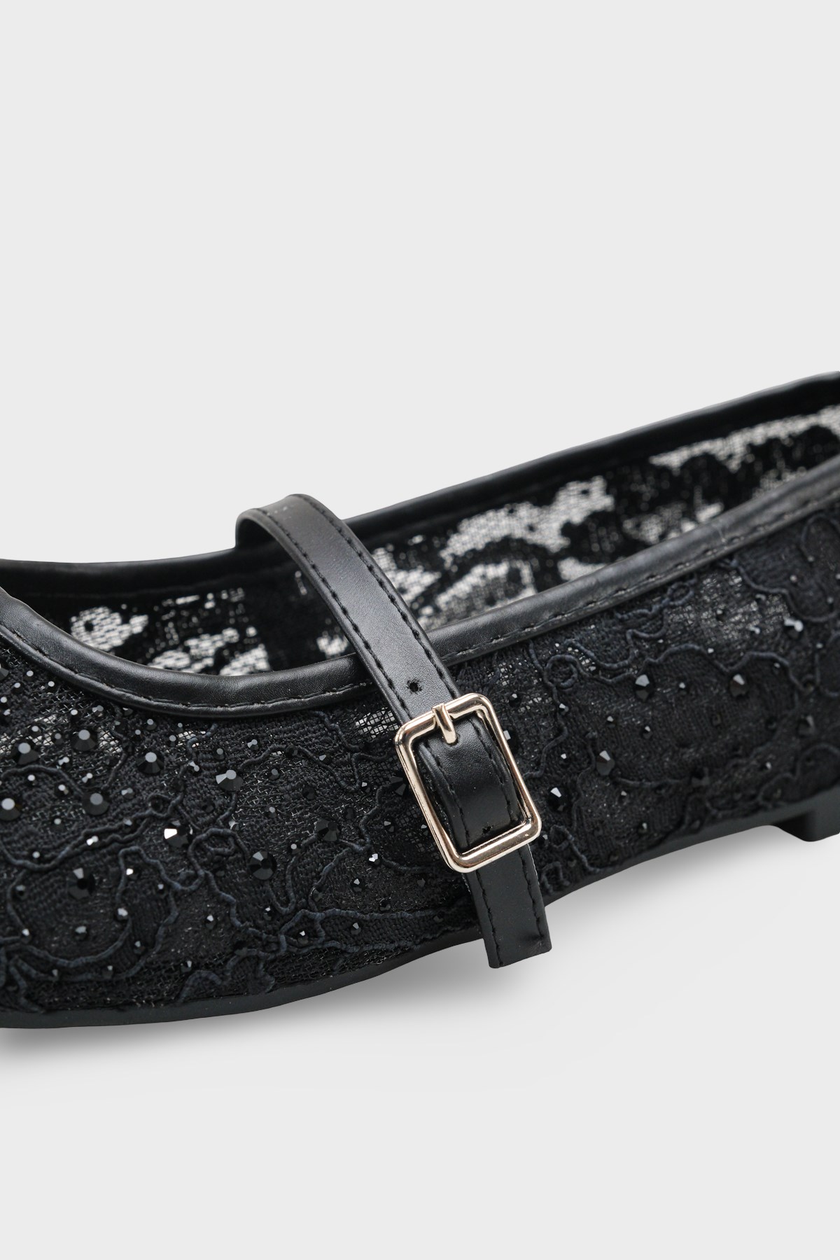 Capone Norean Lace Mesh Embroidered Women Black Ballet Flat