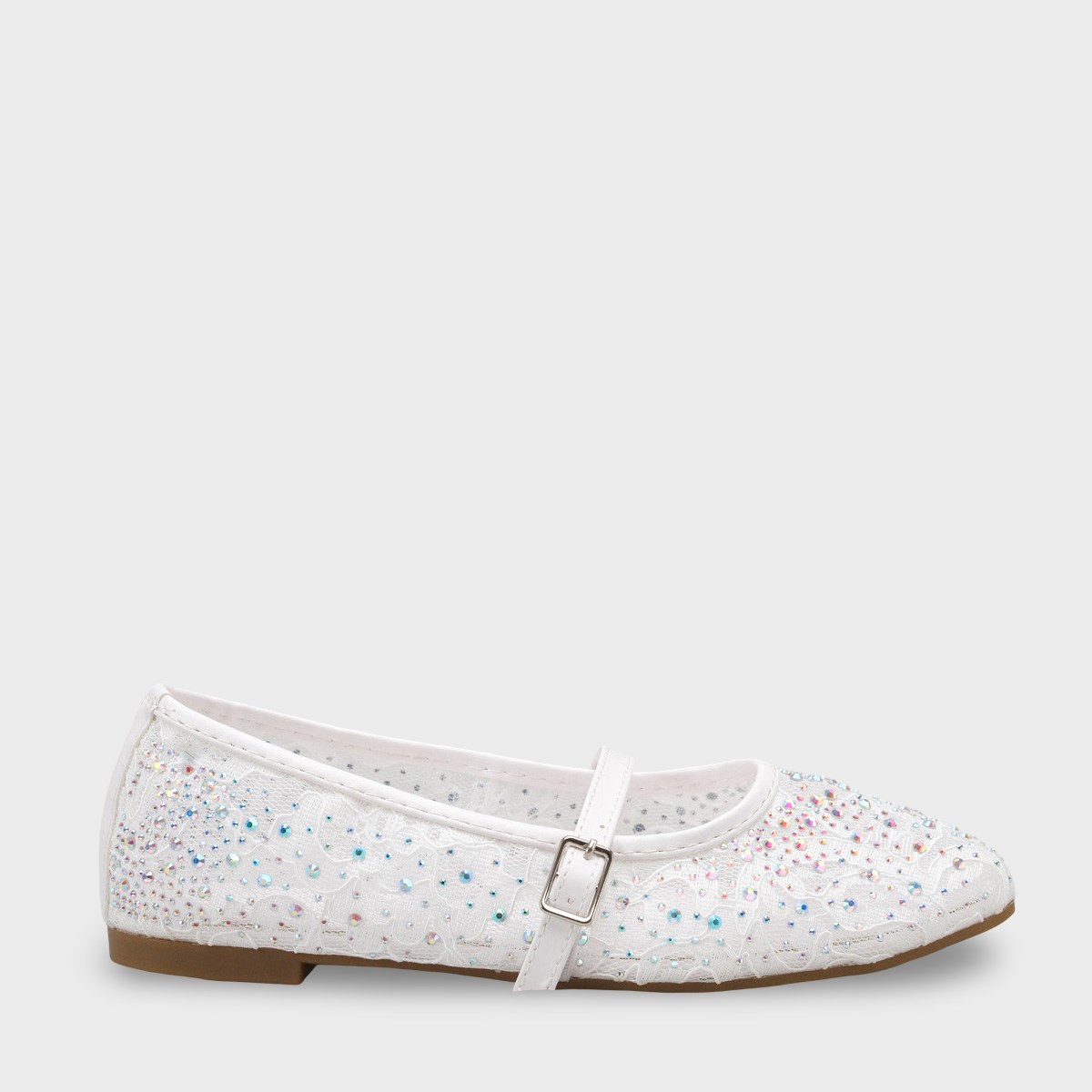 Capone Norean Lace Mesh Embroidered Women White Ballet Flat