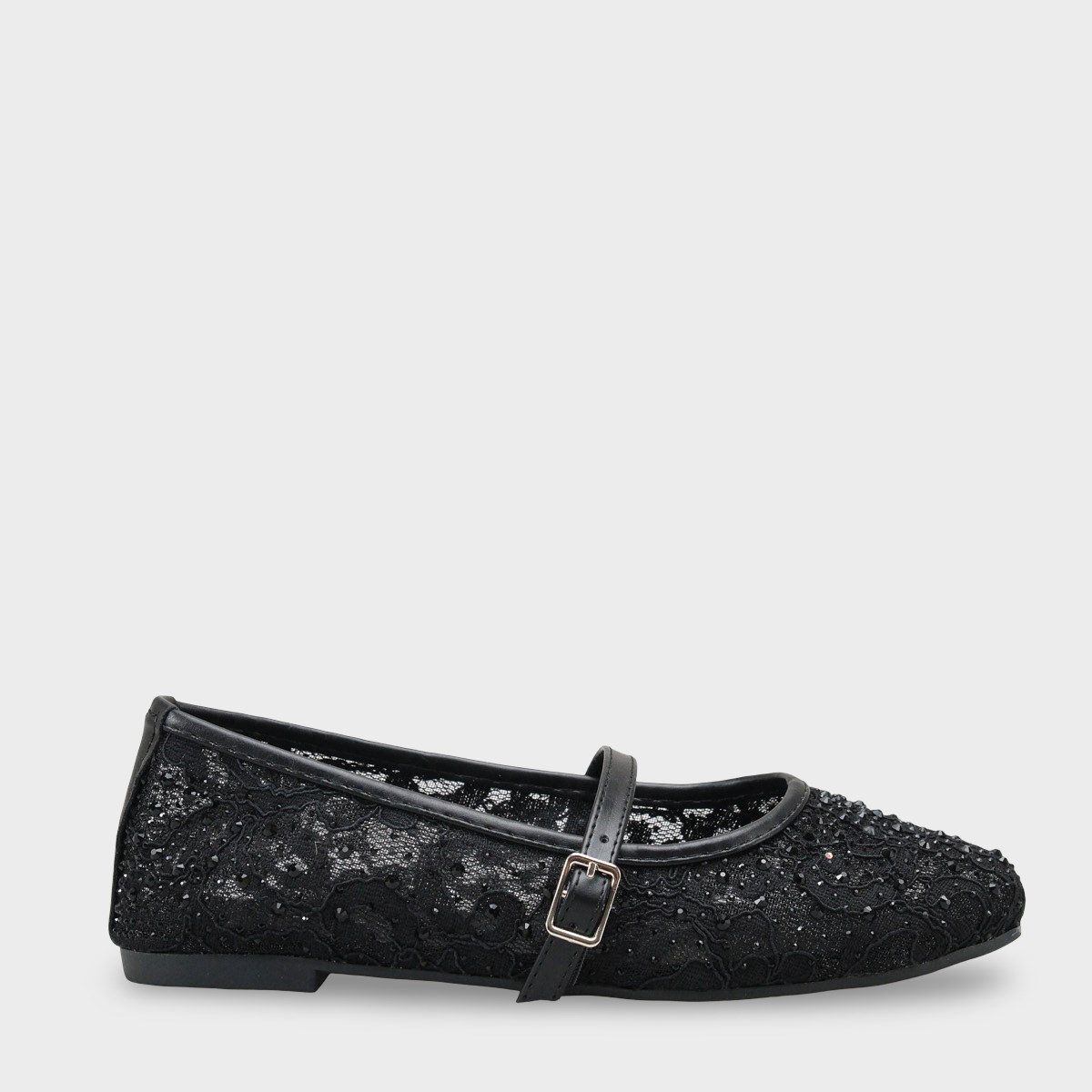 Capone Norean Lace Mesh Embroidered Women Black Ballet Flat