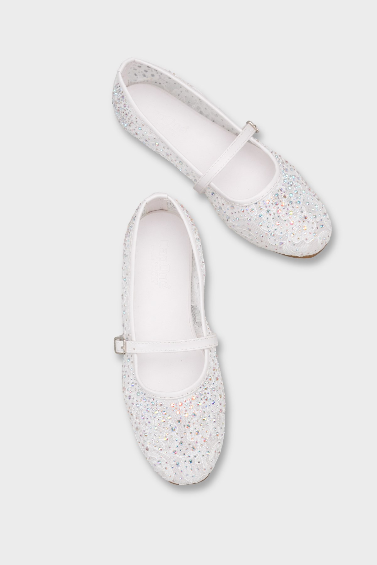 Capone Norean Lace Mesh Embroidered Women White Ballet Flat