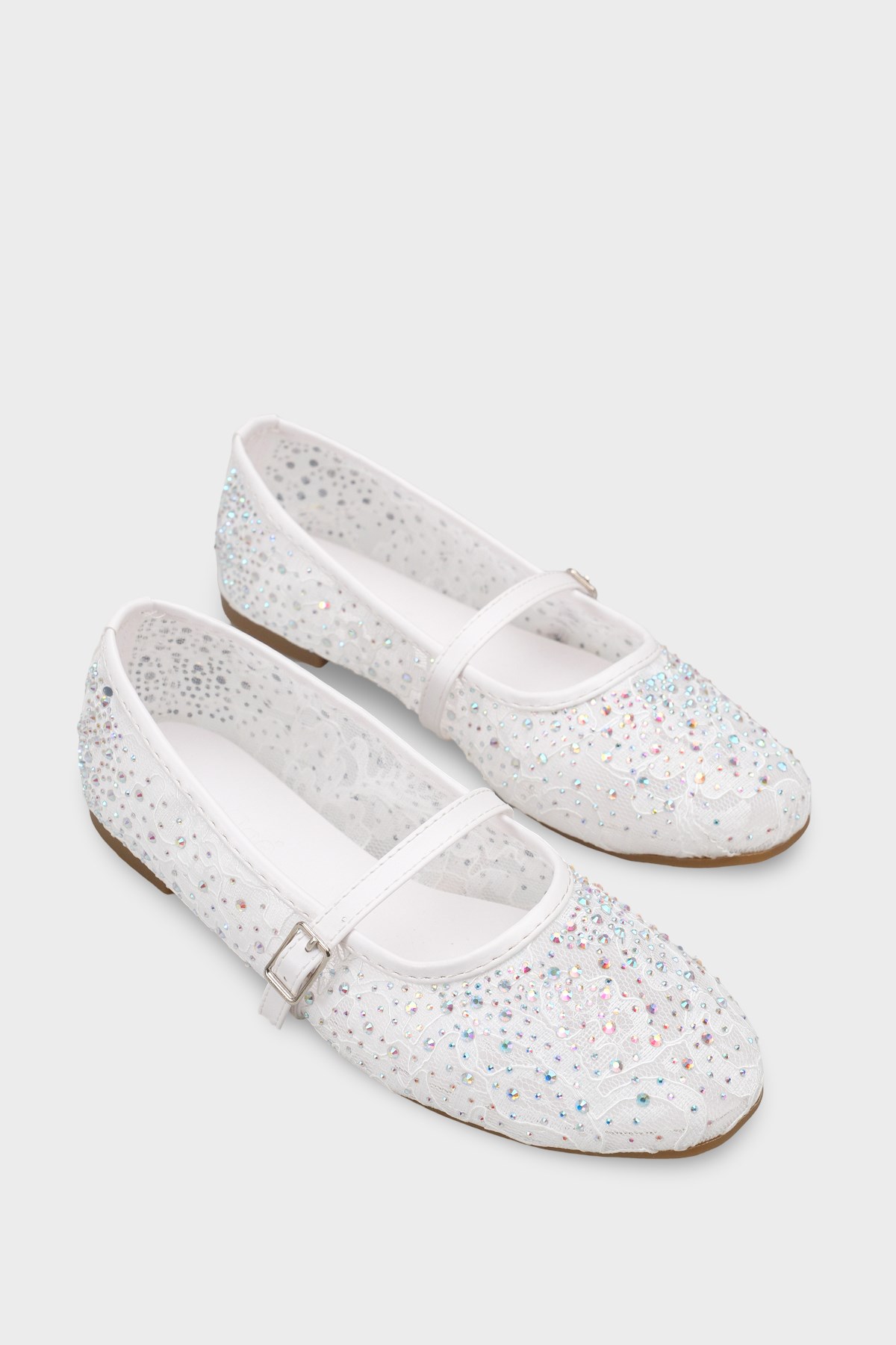 Capone Norean Lace Mesh Embroidered Women White Ballet Flat