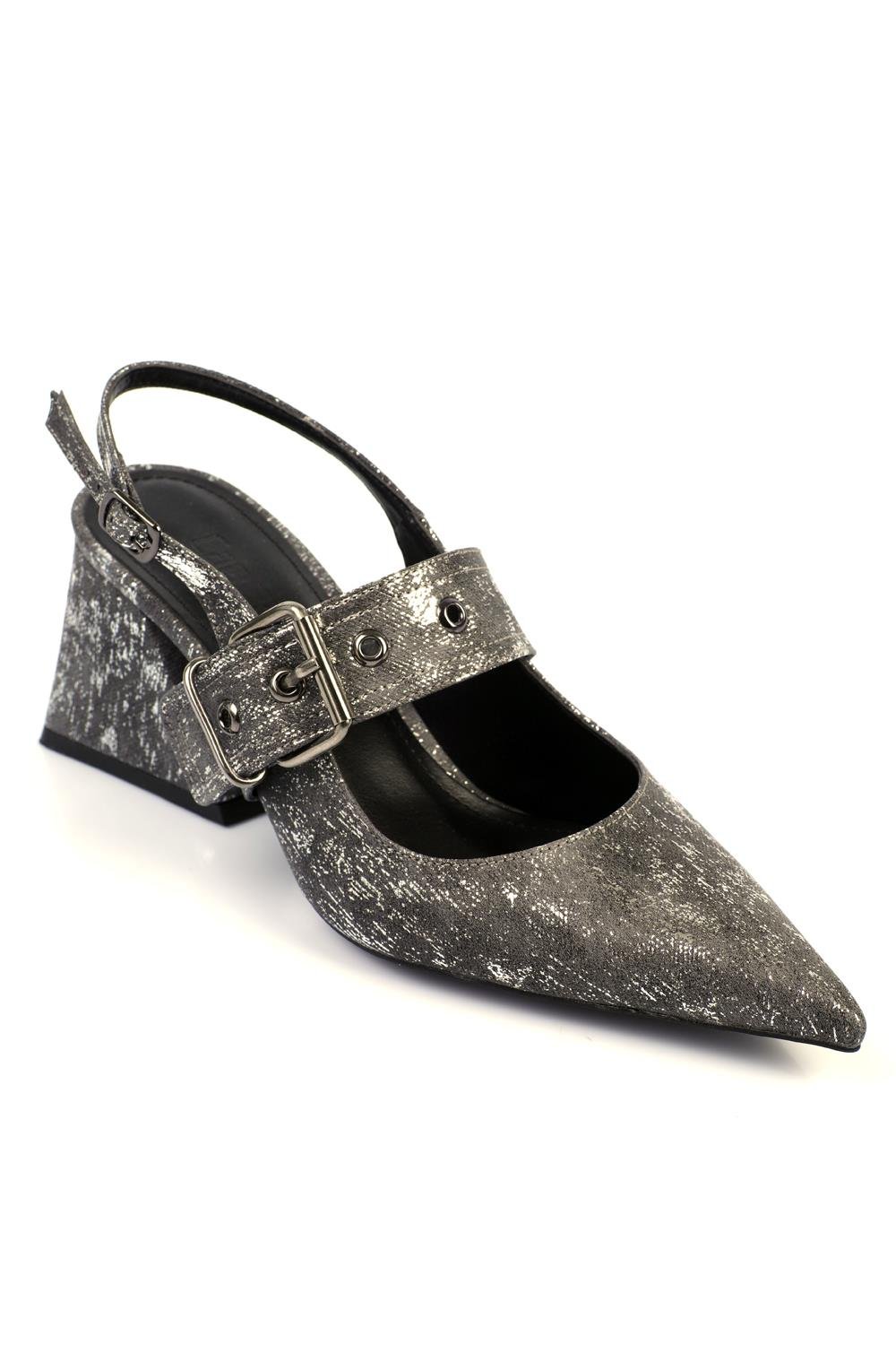 Capone Open Back Banded Buckle Detailed Thick Heeled Women Black Shoes