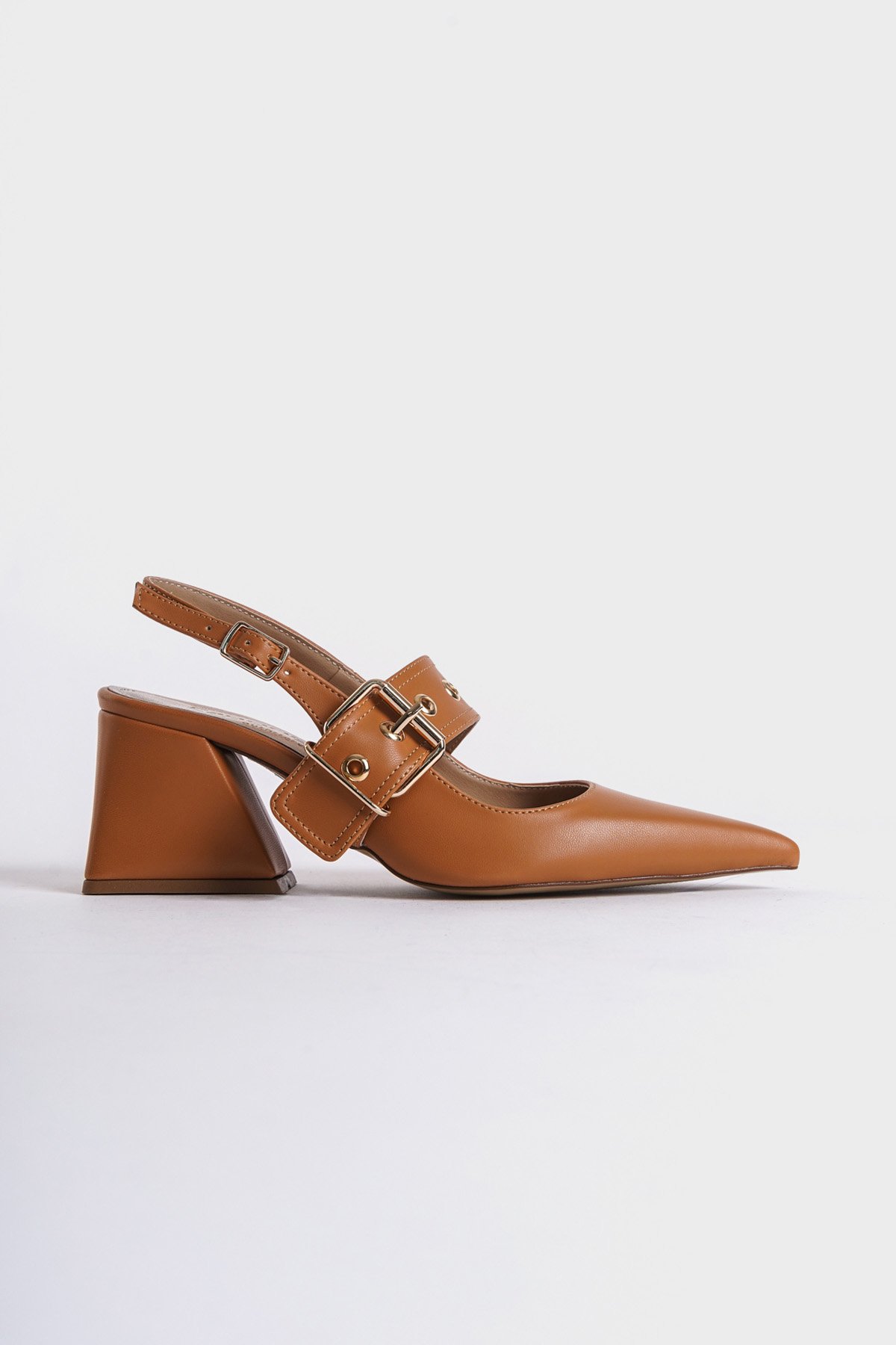 Capone Open Back Banded Buckle Detailed Thick Heeled Women Honey Shoes