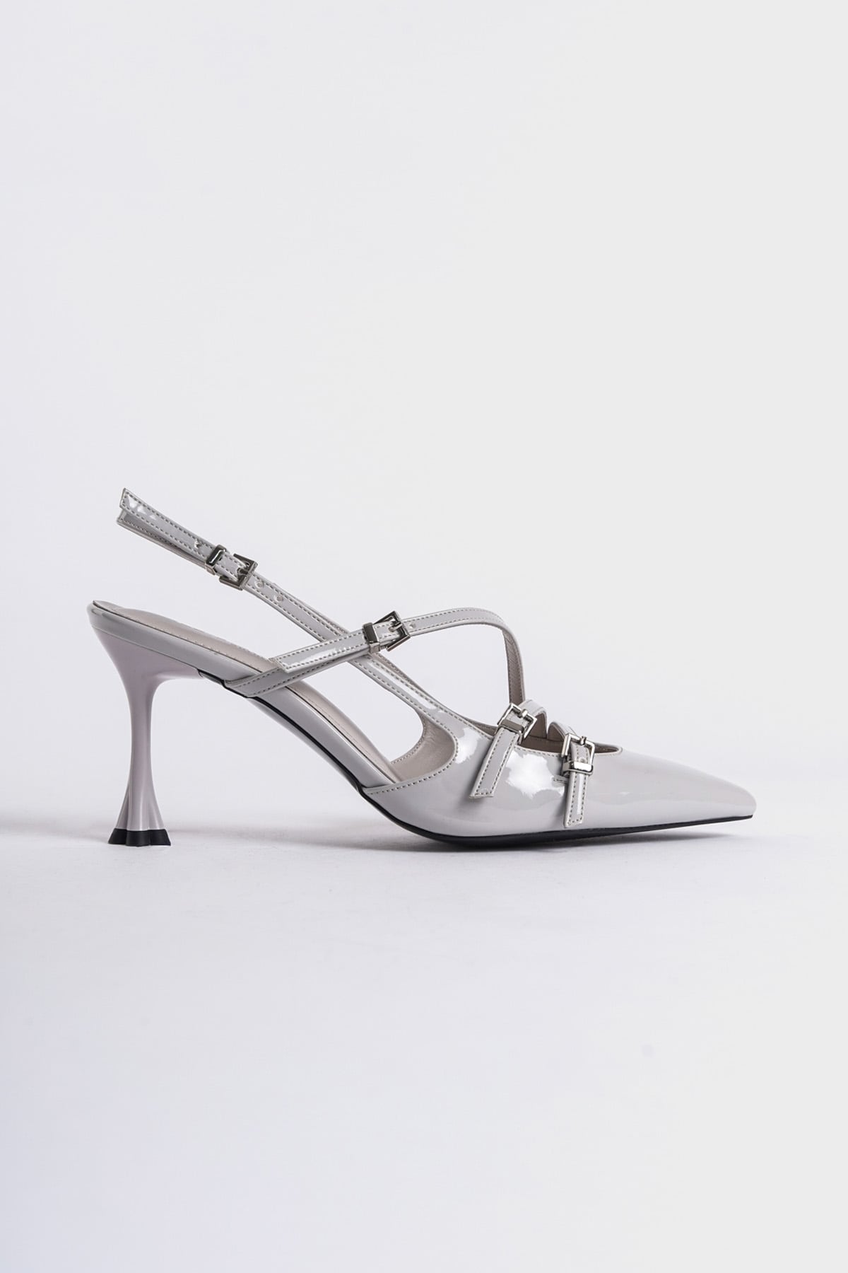 Capone Open Back Pointed Heeled Three-Striped Women Grey Shoes