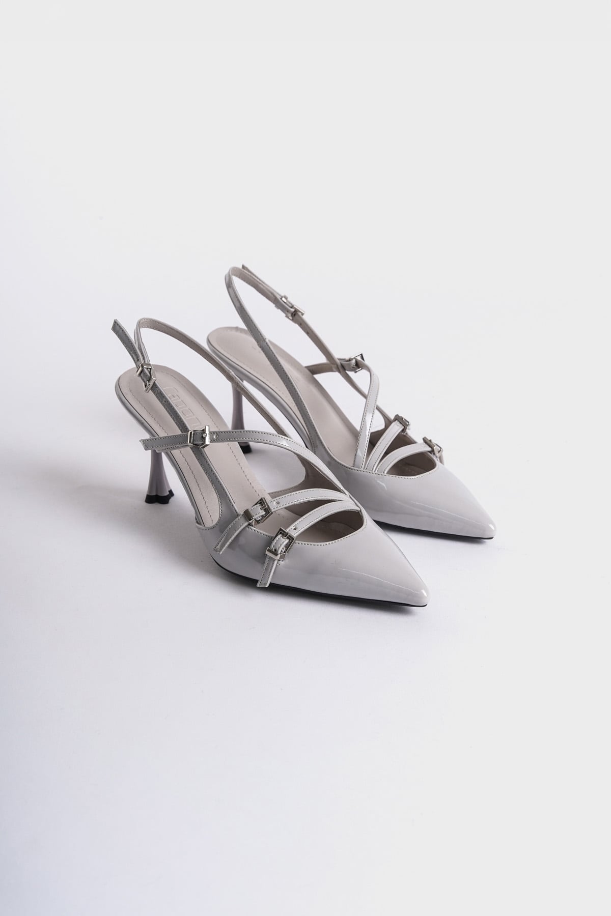 Capone Open Back Pointed Heeled Three-Striped Women Grey Shoes