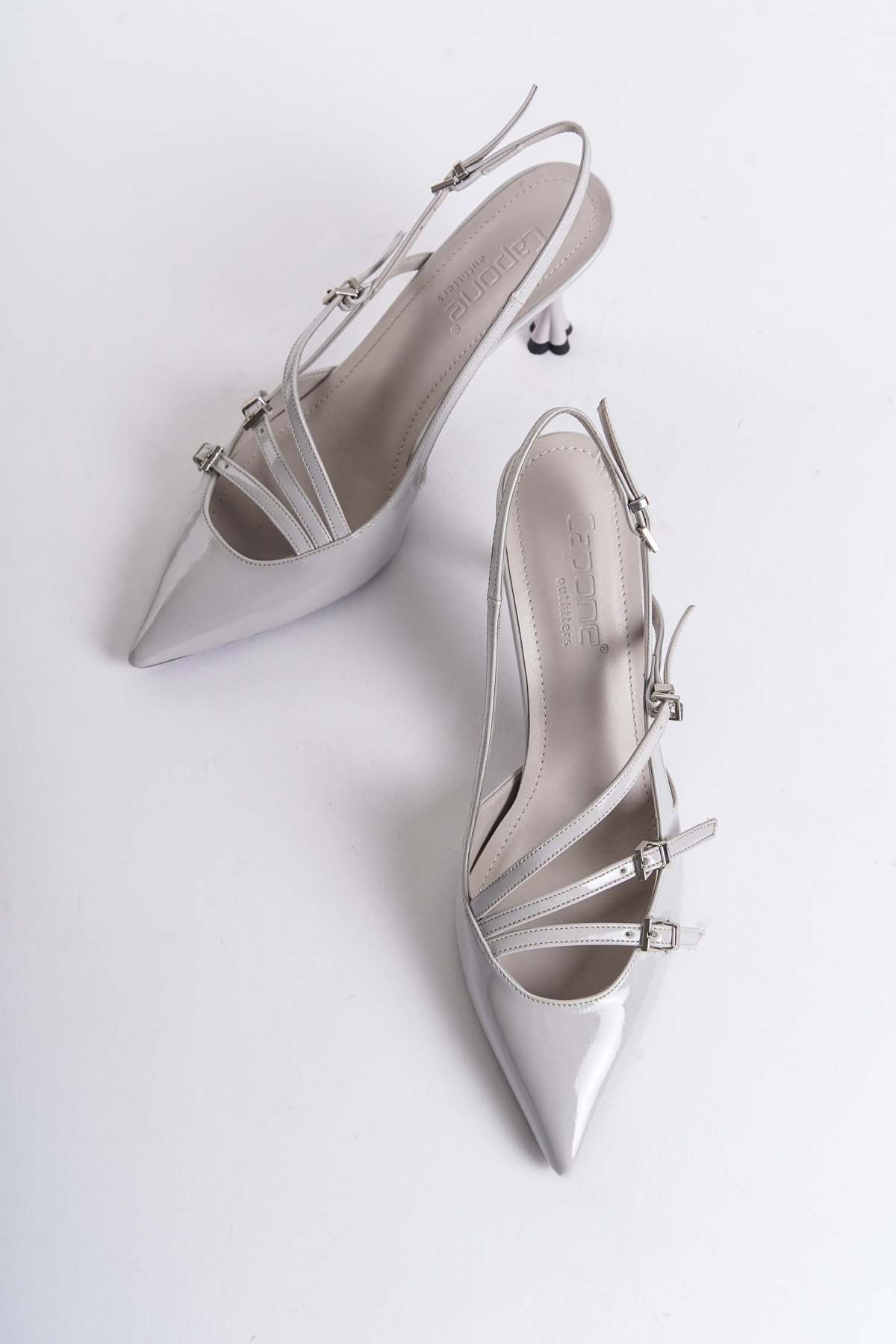 Capone Open Back Pointed Heeled Three-Striped Women Grey Shoes