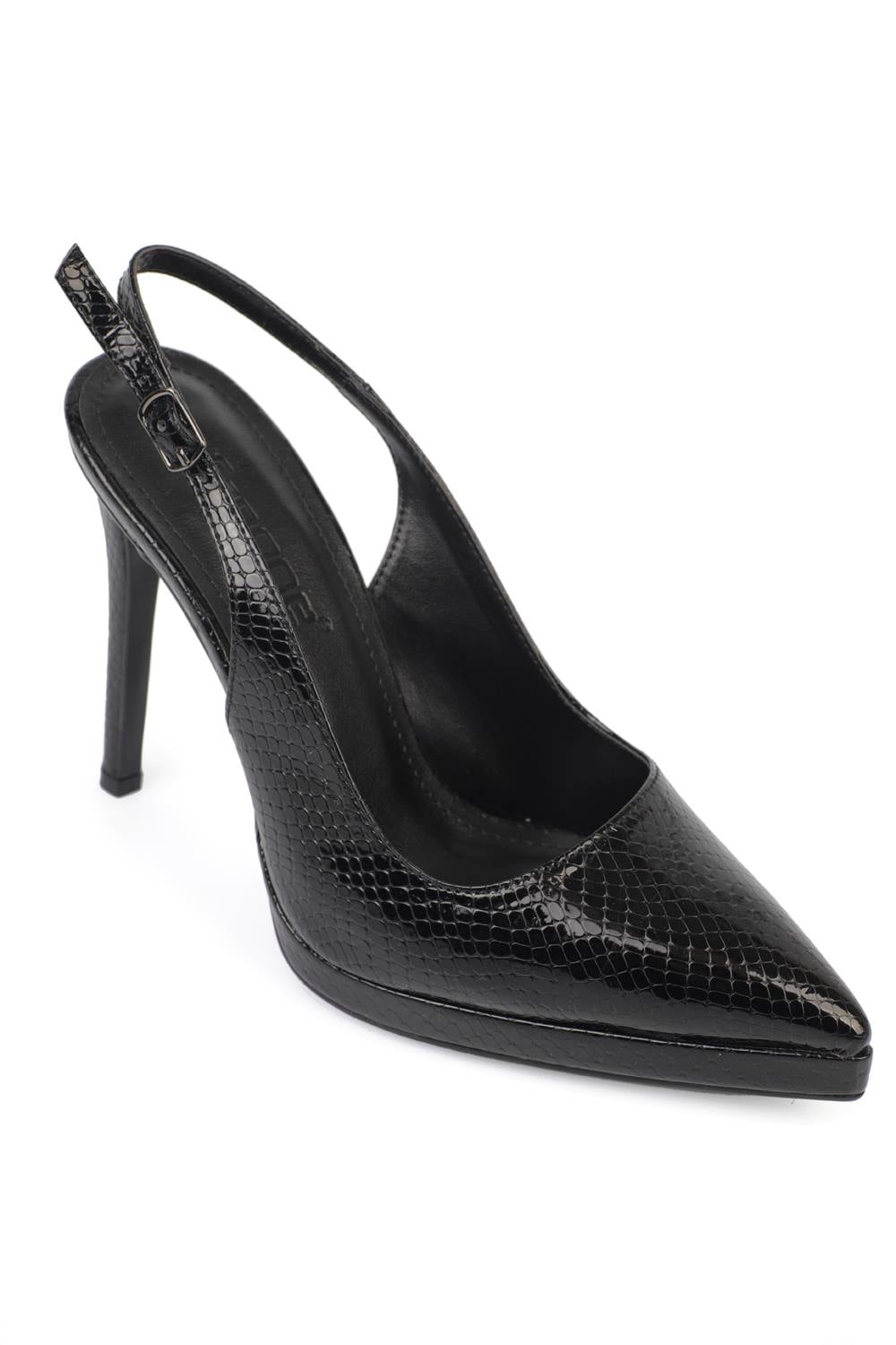 Capone Open Back Pointed Toe High Heeled Women Metallic Black Platform Shoes